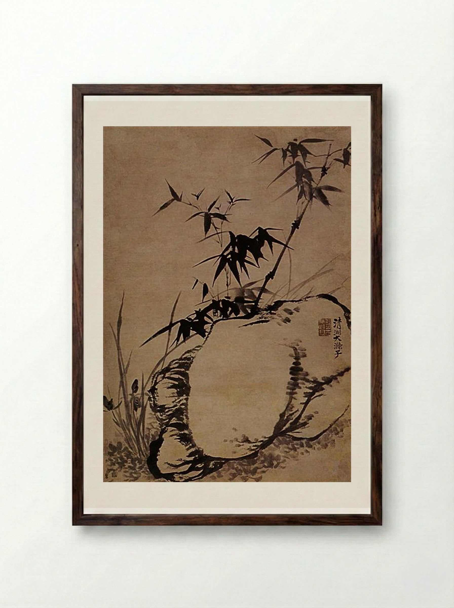 Orchids, Bamboo, and Rock - Shitao - Framed Print Dark Wood