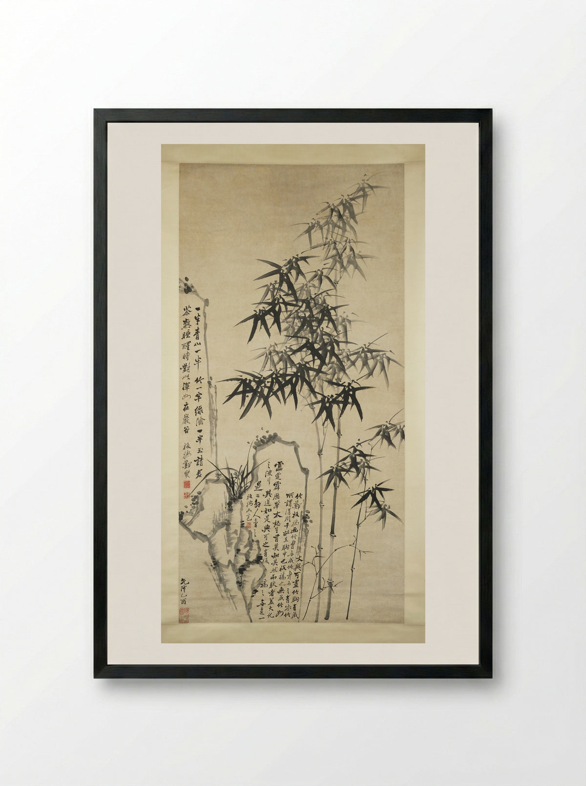Orchids and Bamboo - Zheng Xie - Framed Print Black