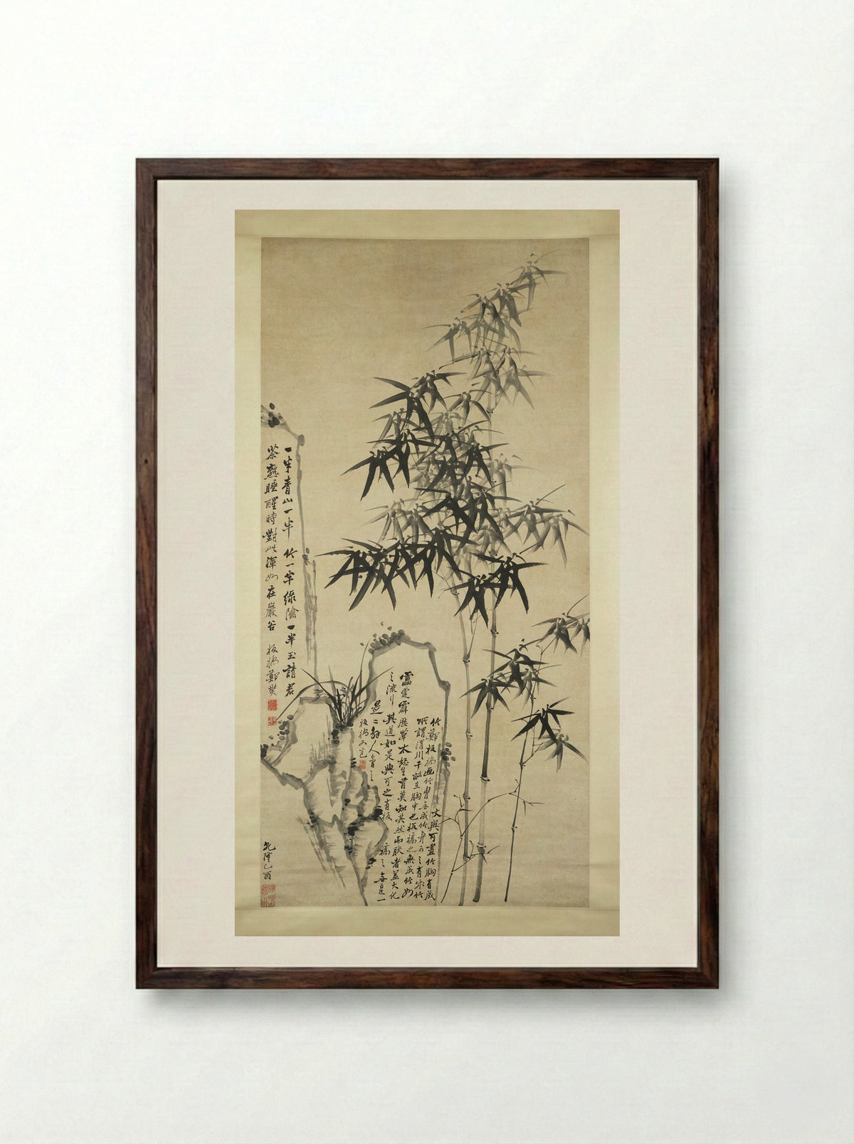 Orchids and Bamboo - Zheng Xie - Framed Print Dark Wood