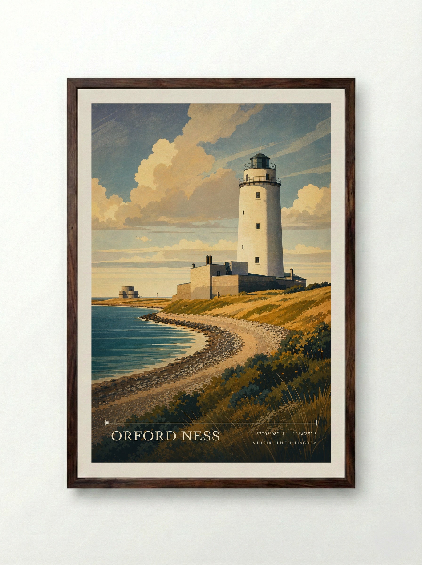 Orford Ness Suffolk United Kingdom Travel Poster - Framed Print Dark Wood