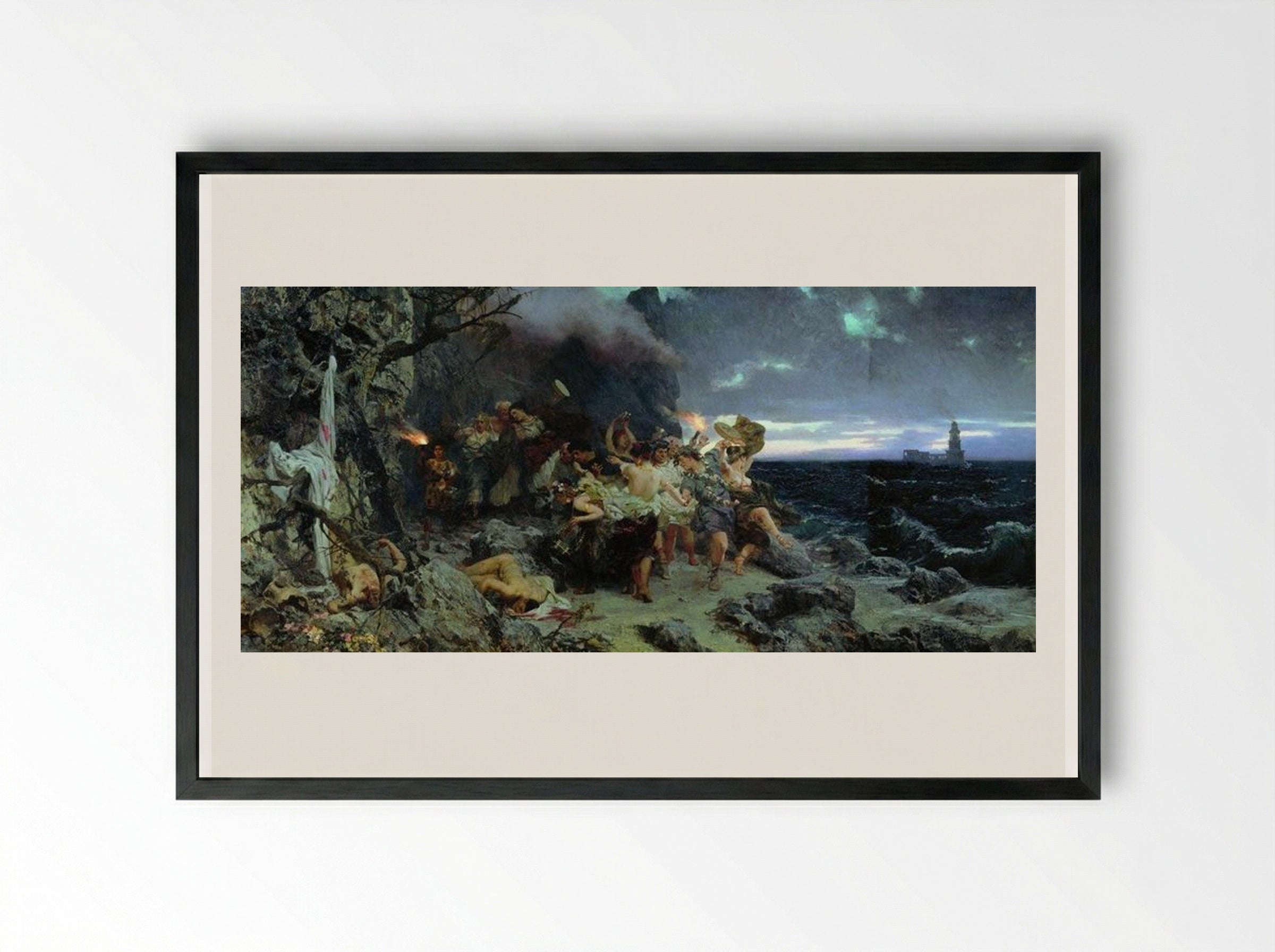 Orgy of the Times of Tiberius on Capri - Henryk Siemiradzki - Framed Print Black