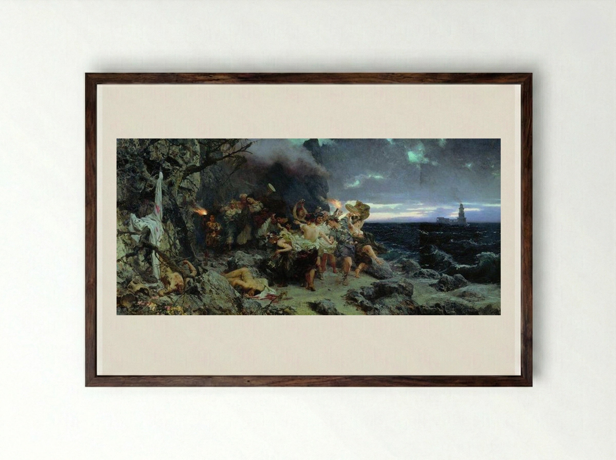 Orgy of the Times of Tiberius on Capri - Henryk Siemiradzki - Framed Print Dark Wood