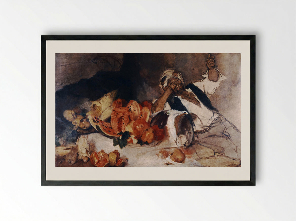Oriental Man with Fruit - Nikolaos Gyzis - Framed Print Black