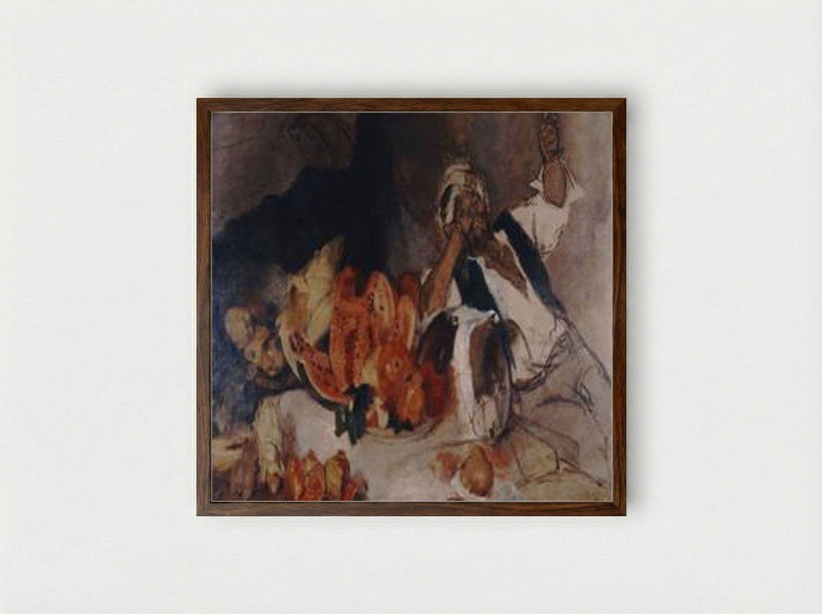 Oriental Man with Fruit - Nikolaos Gyzis - Framed Print Dark Wood