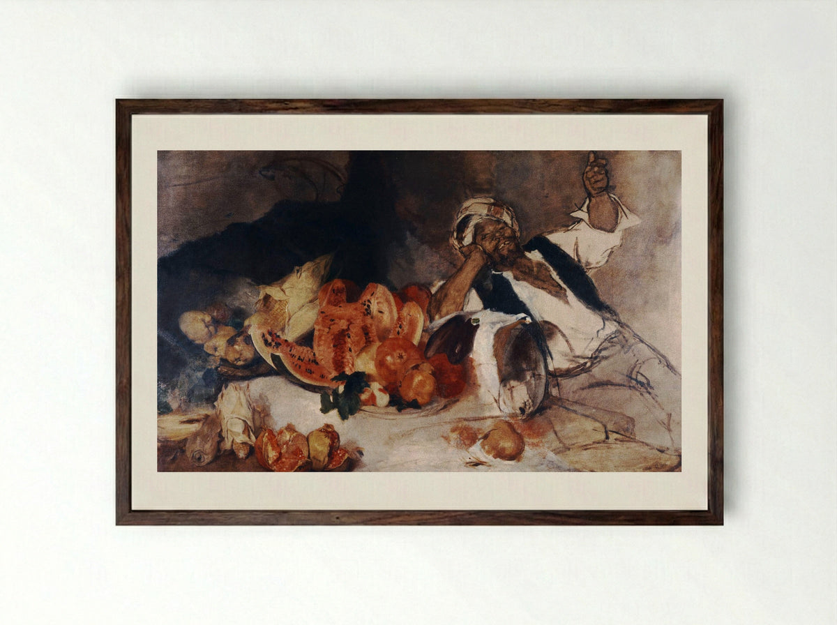 Oriental Man with Fruit - Nikolaos Gyzis - Framed Print Dark Wood