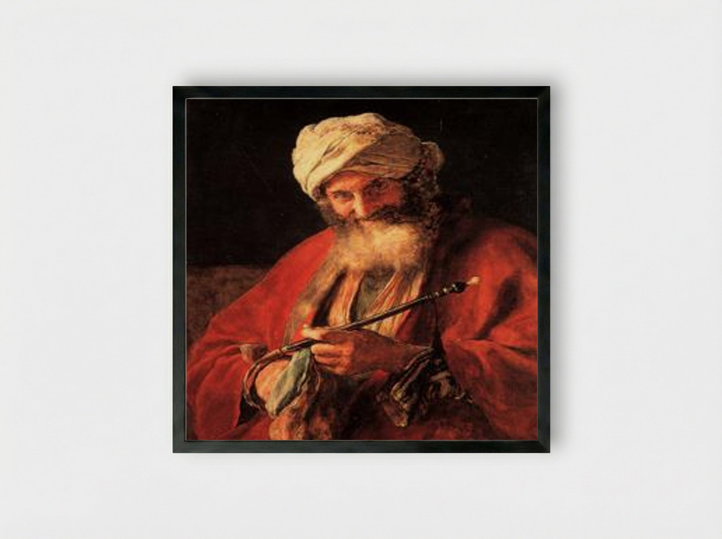 Oriental Man with a Pipe - Nikolaos Gyzis - Framed Print Black