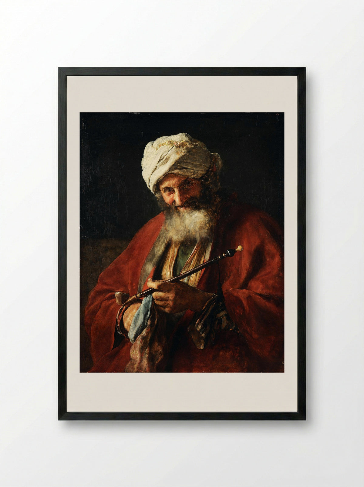 Oriental Man with a Pipe - Nikolaos Gyzis - Framed Print Black