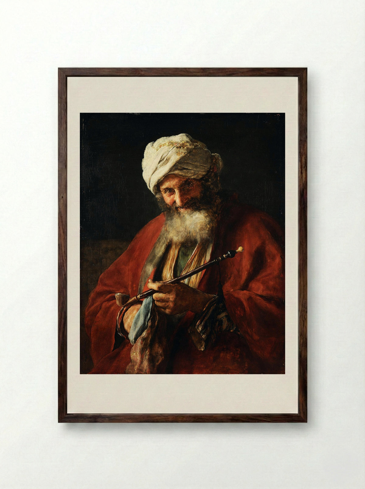 Oriental Man with a Pipe - Nikolaos Gyzis - Framed Print Dark Wood