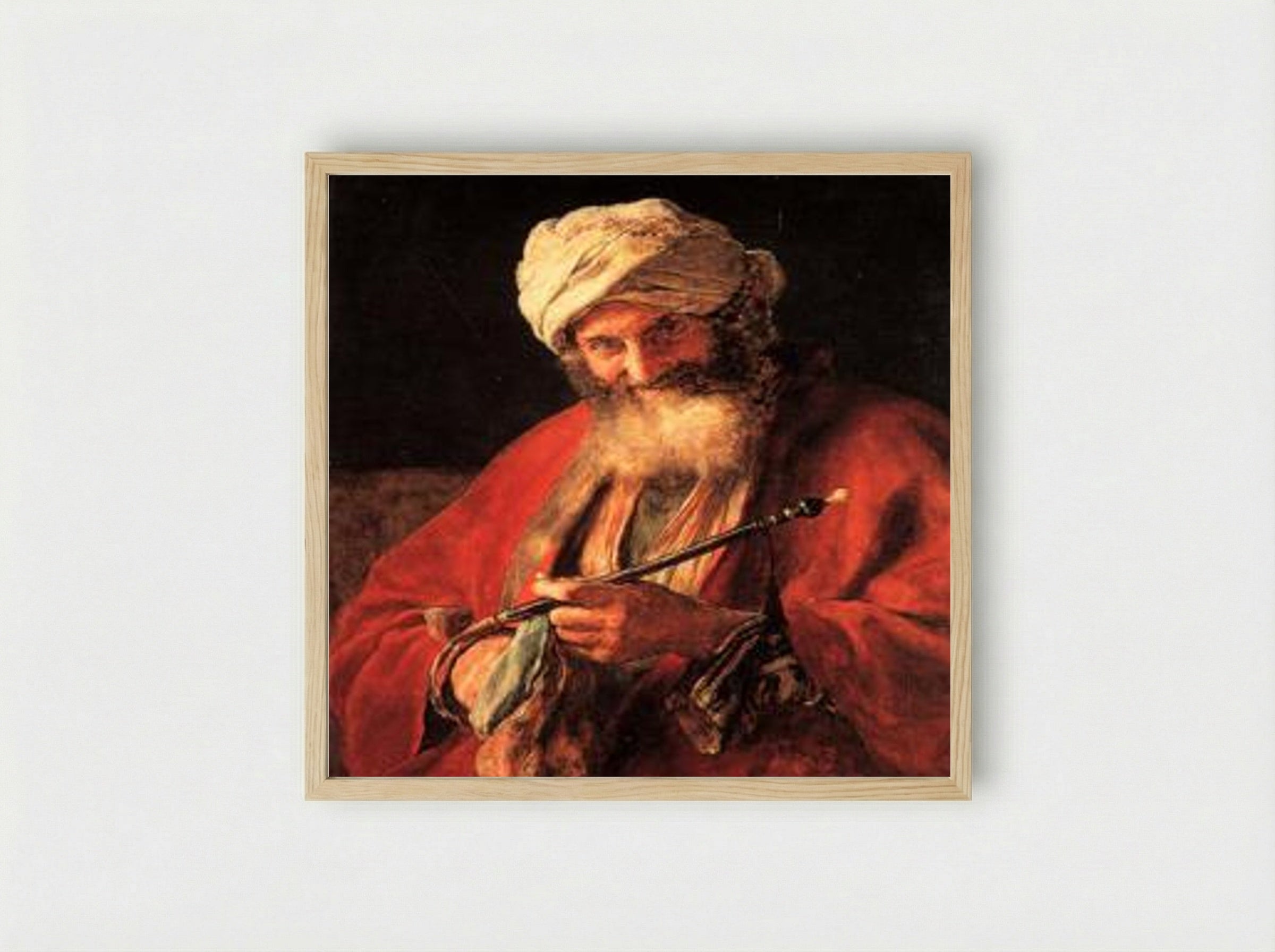 Oriental Man with a Pipe - Nikolaos Gyzis - Framed Print Wood