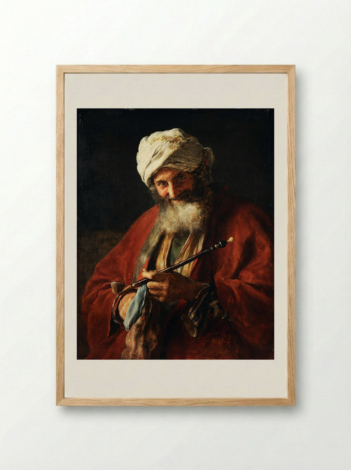 Oriental Man with a Pipe - Nikolaos Gyzis - Framed Print Wood