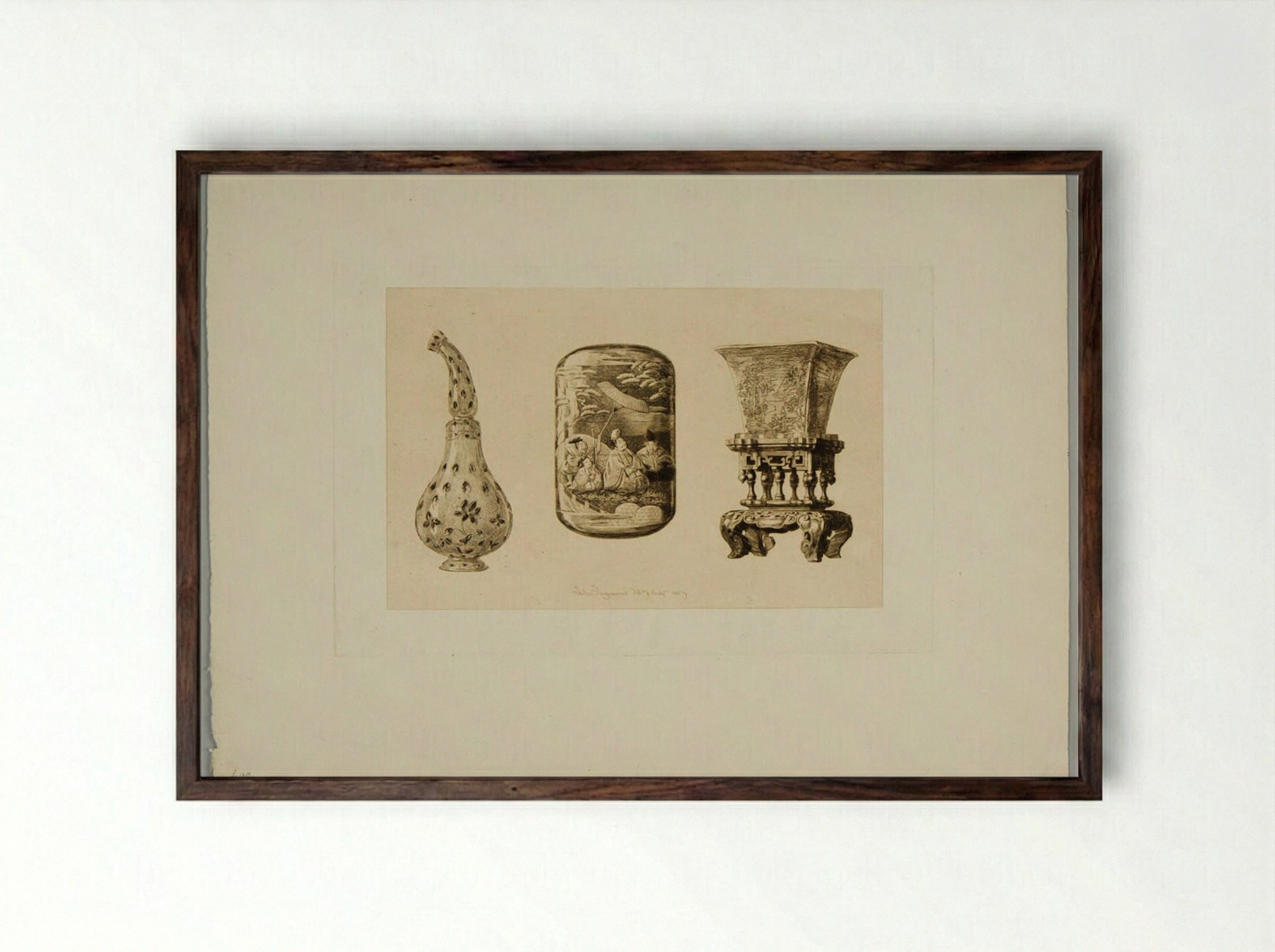 Oriental Objects - Jules Ferdinand Jacquemart - Framed Print Dark Wood