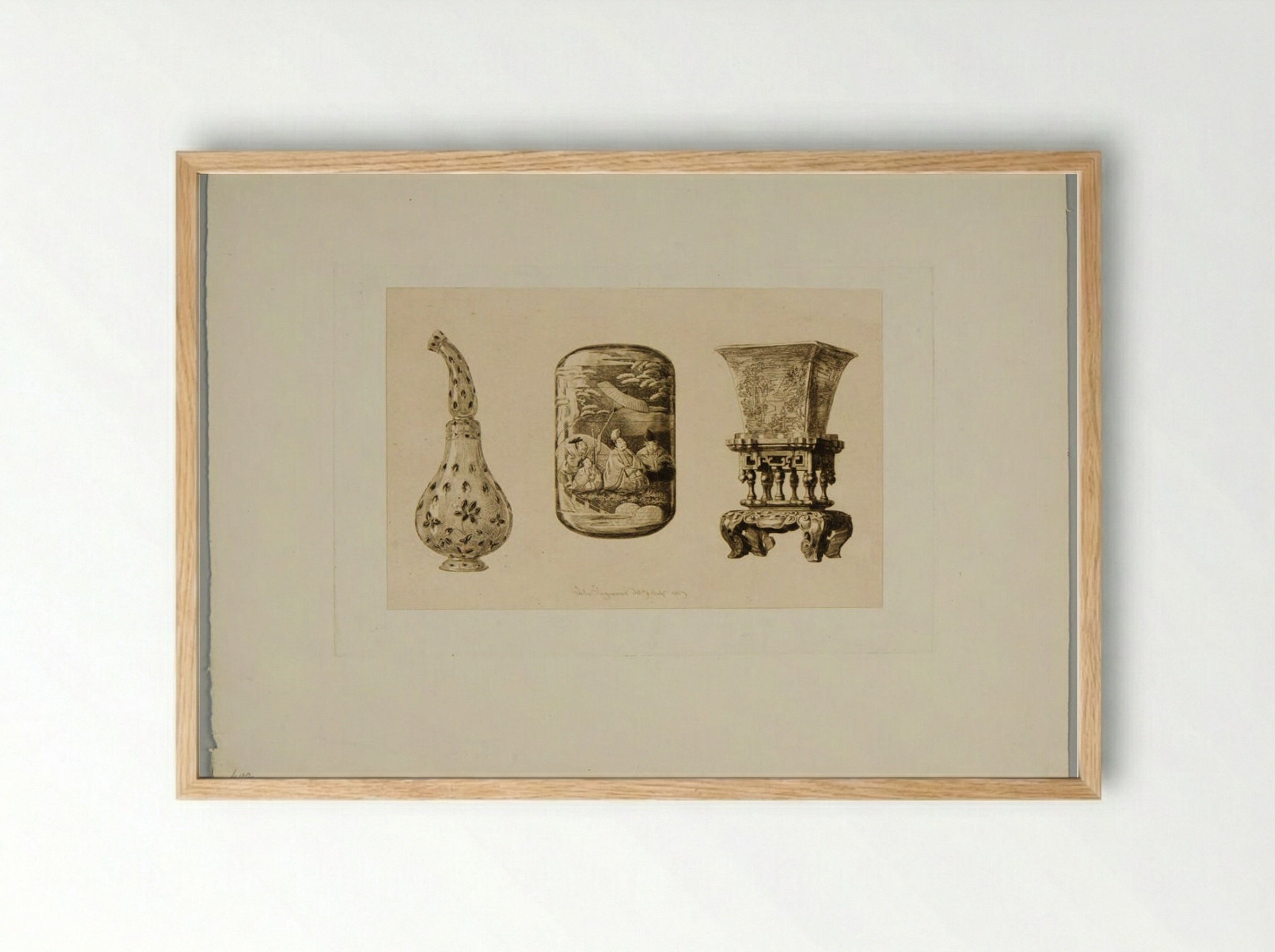 Oriental Objects - Jules Ferdinand Jacquemart - Framed Print Wood