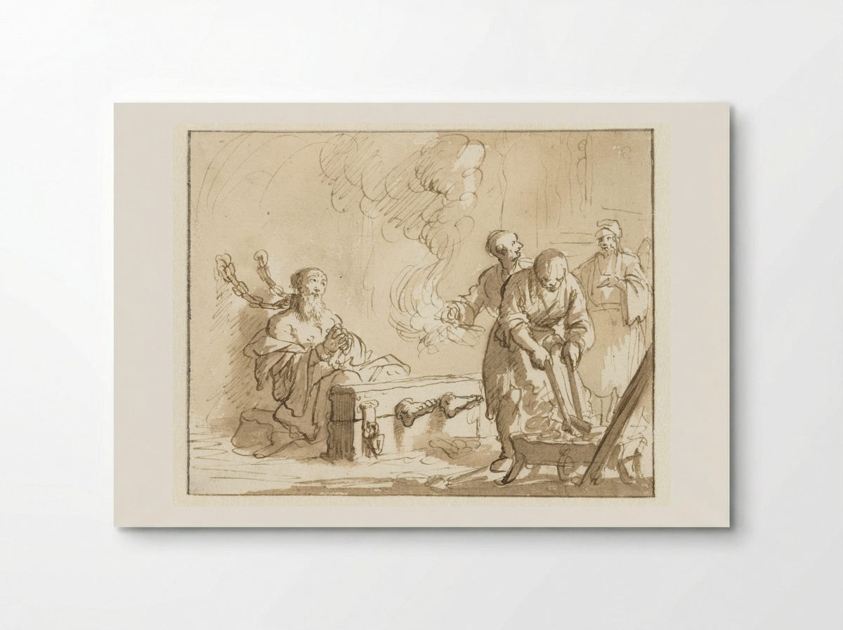 Origenes in de gevangenis met vuur gemarteld - Jan Luyken - Poster