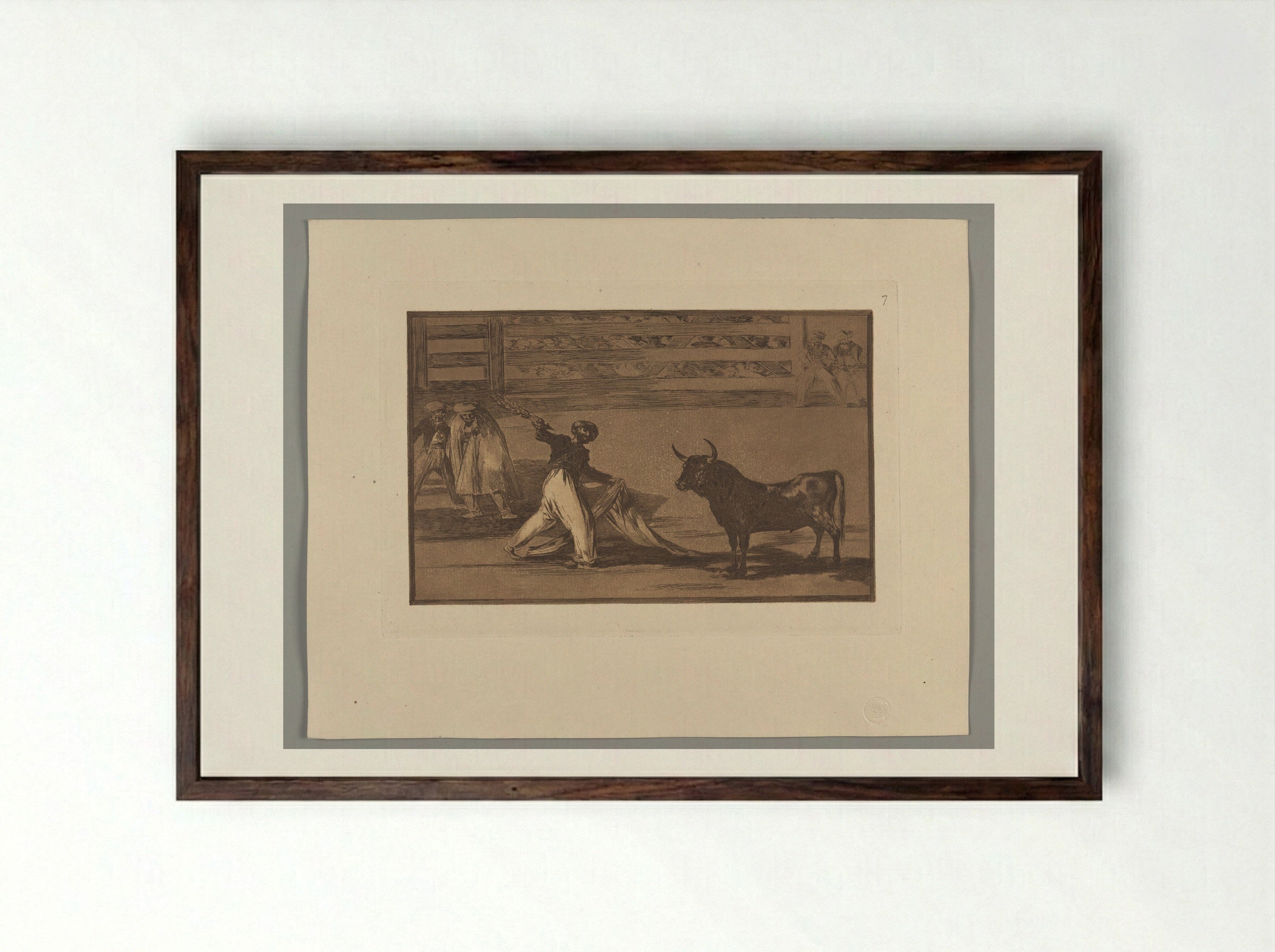 Origin of the Harpoons or Banderillas - Francisco José de Goya y Lucientes - Framed Print Dark Wood