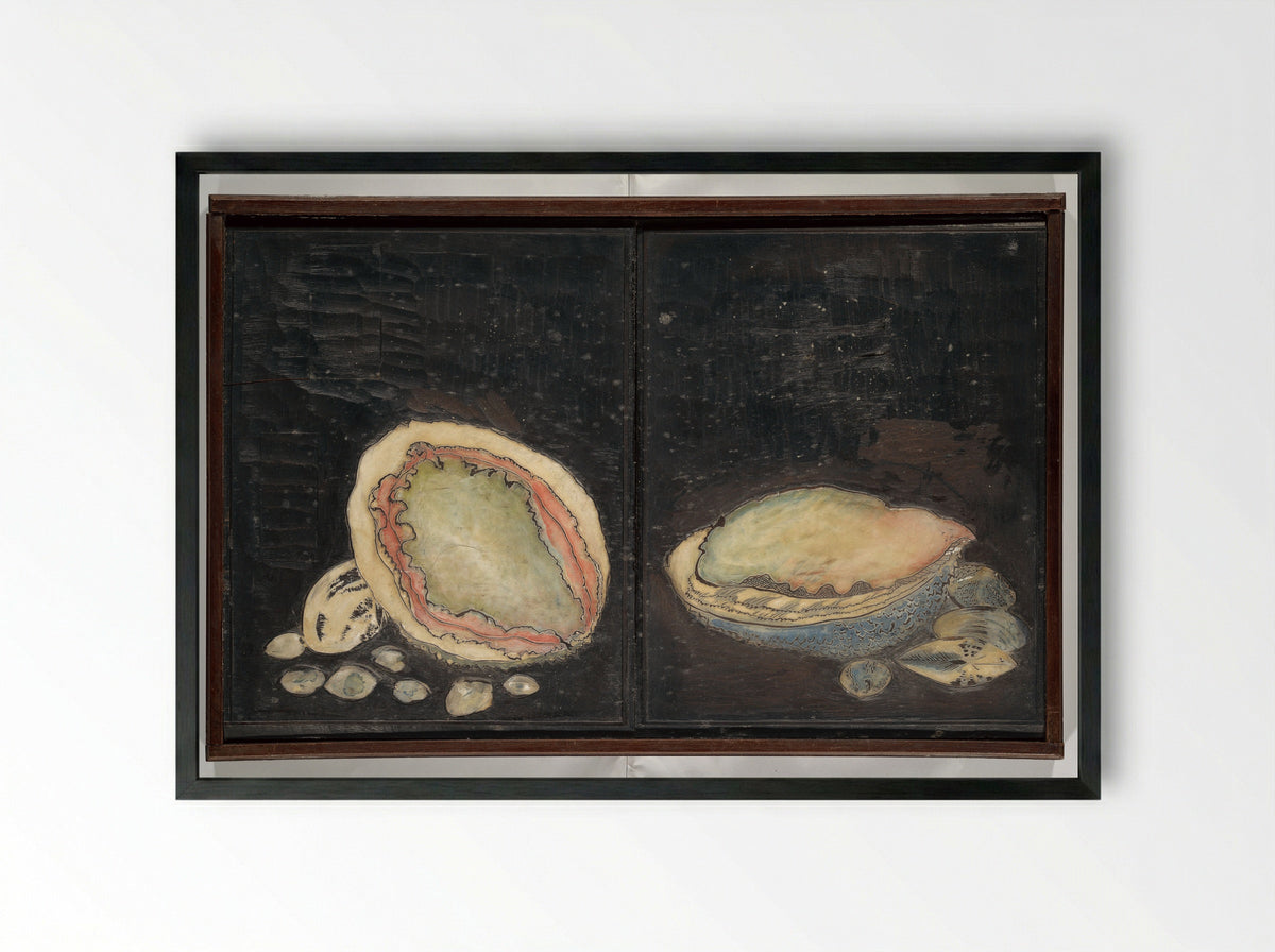 Original Woodblocks for the Servants of the Dragon King of the Sea: Fish and Shells - Kuwagata Keisai - Framed Print Black