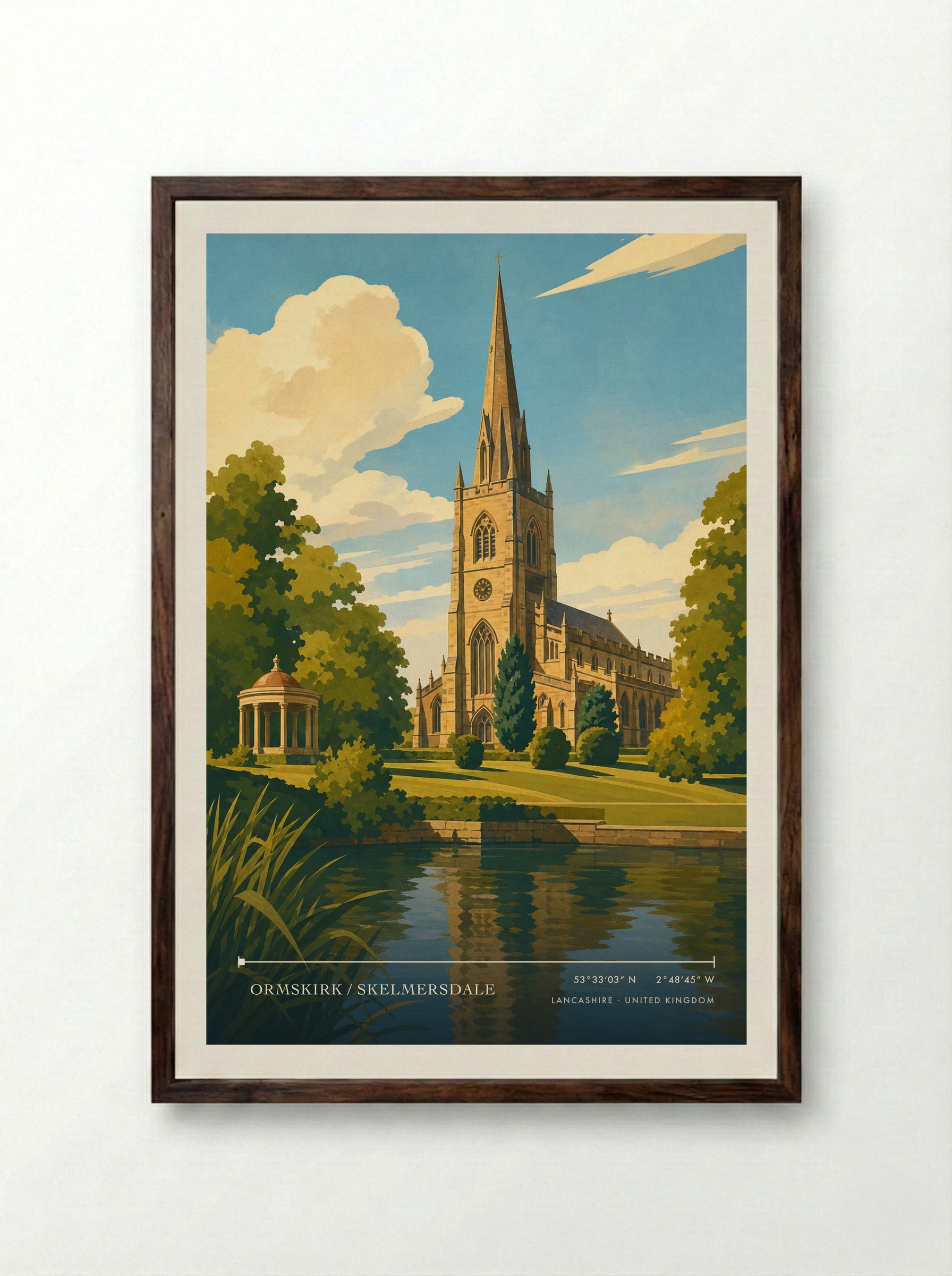 Ormskirk / Skelmersdale Lancashire United Kingdom Travel Poster - Framed Print Dark Wood