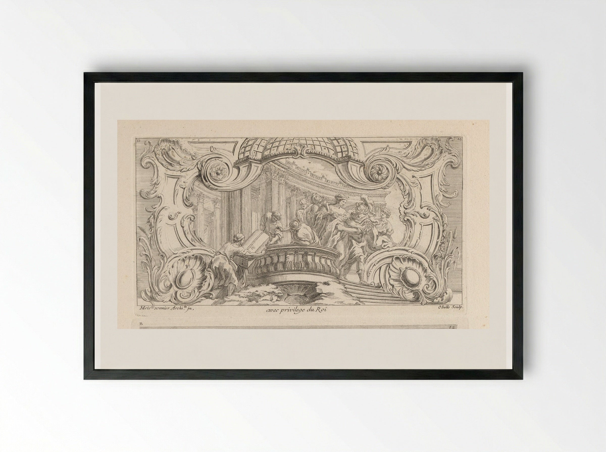 Ornament met de ontvoering van Helena - Gabriel Huquier - Framed Print Black