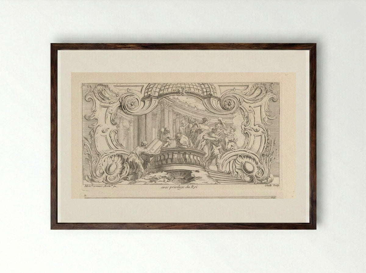 Ornament met de ontvoering van Helena - Gabriel Huquier - Framed Print Dark Wood