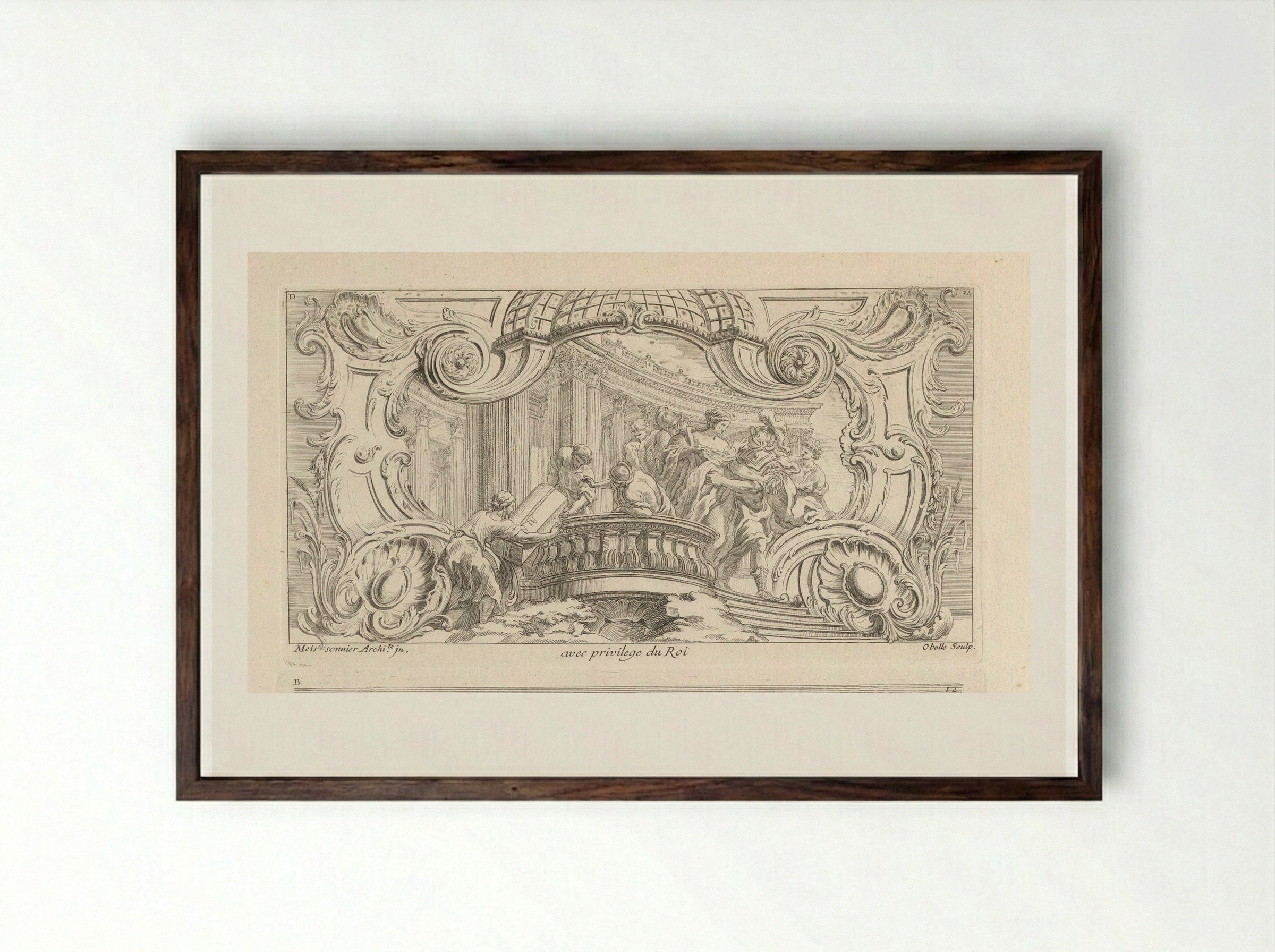 Ornament met de ontvoering van Helena - Gabriel Huquier - Framed Print Dark Wood