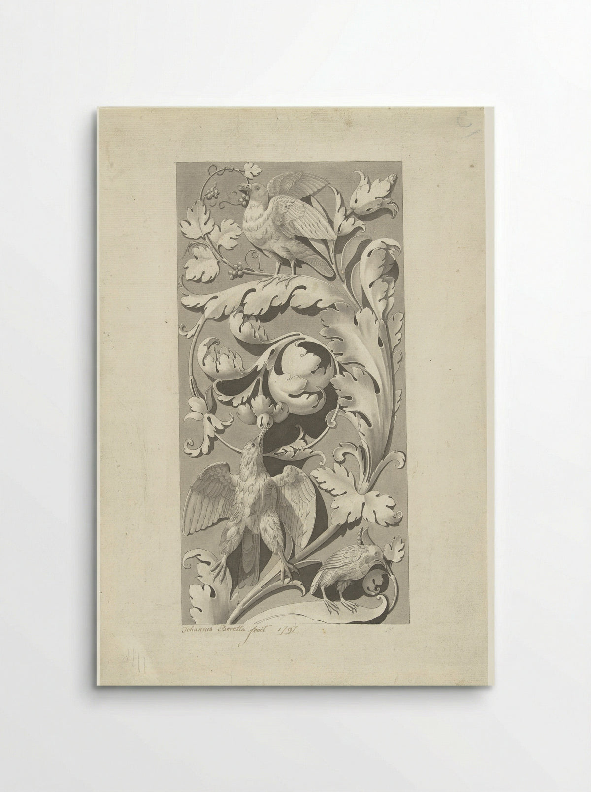 Ornament van bladranken en vogels - Johannes Beretta - Poster