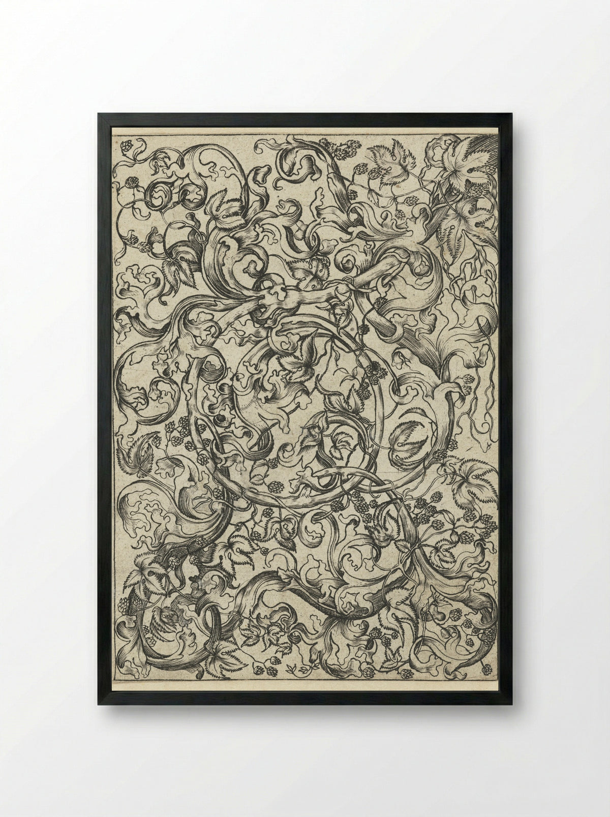 Ornament with Hop Vines - Meester FVB - Framed Print Black