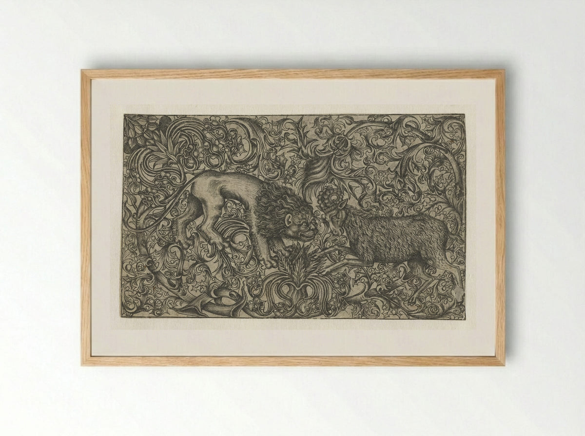 Ornament with Lion and Ram - Monogrammist HW - Framed Print Wood