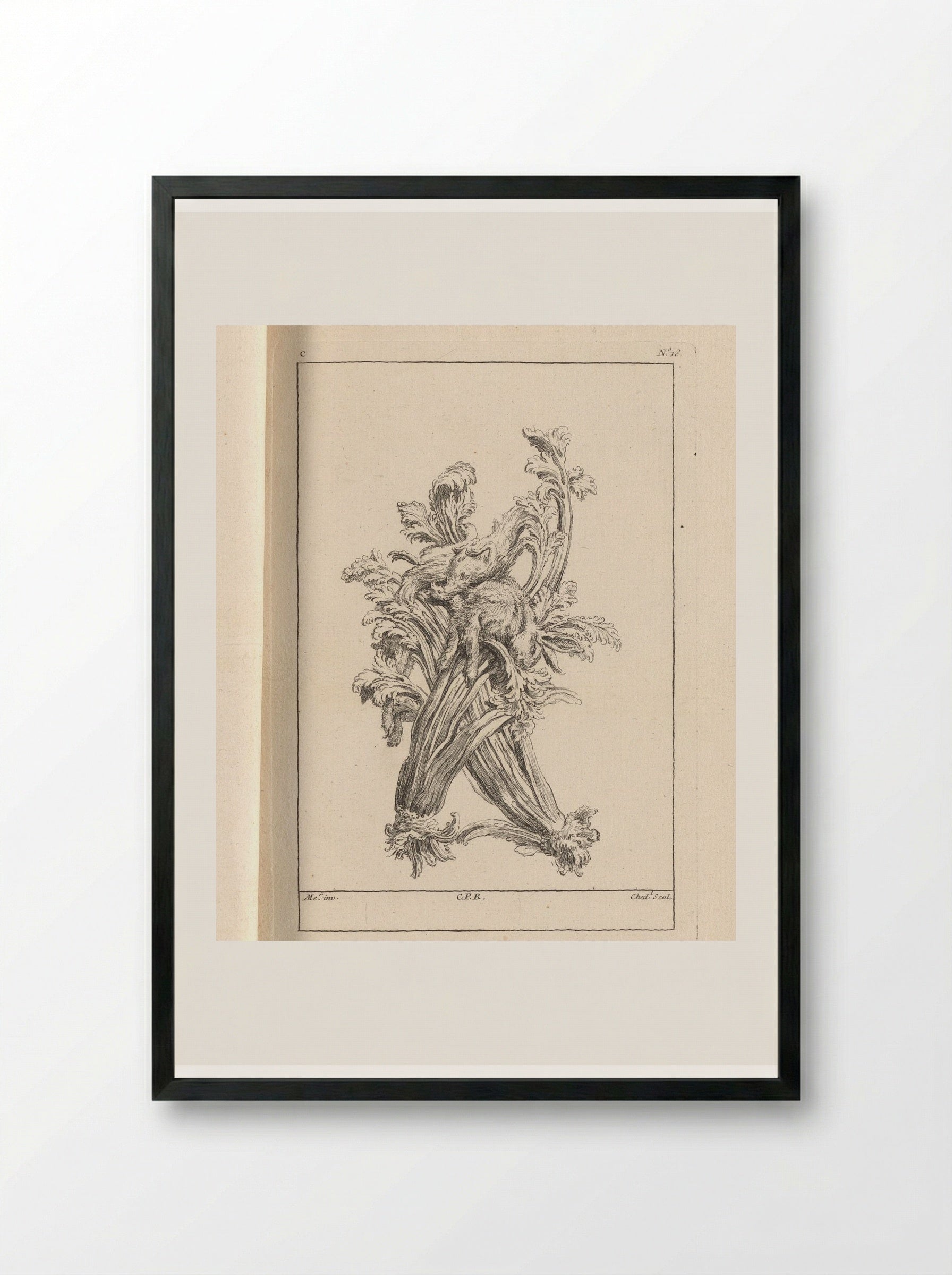 Ornament with Rabbit and Celery - Gabriel Huquier - Framed Print Black