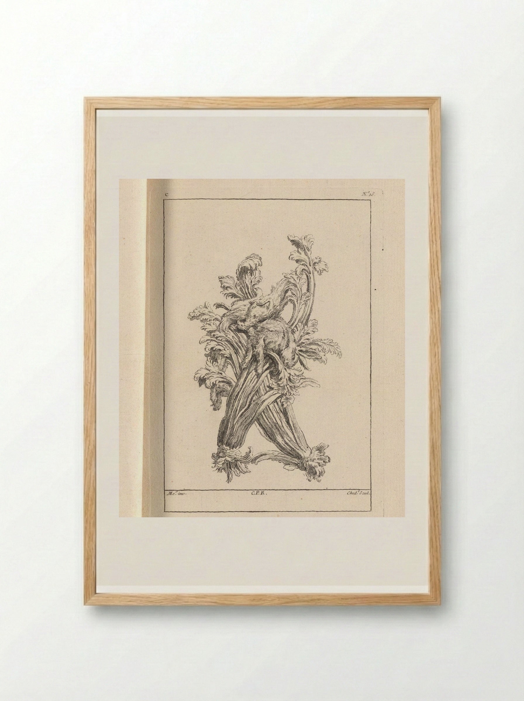 Ornament with Rabbit and Celery - Gabriel Huquier - Framed Print Wood