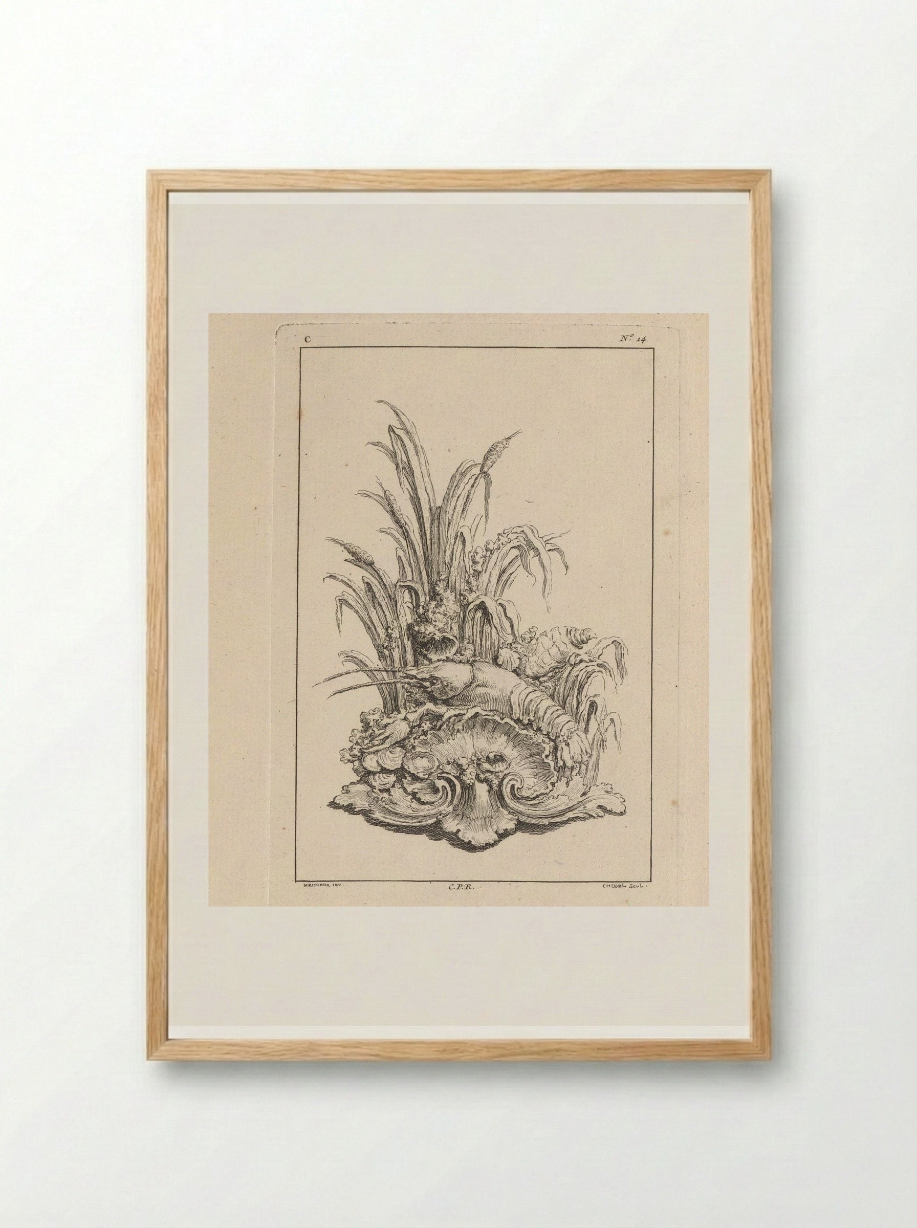 Ornament with Shell, Crayfish and Oysters - Gabriel Huquier - Framed Print Wood