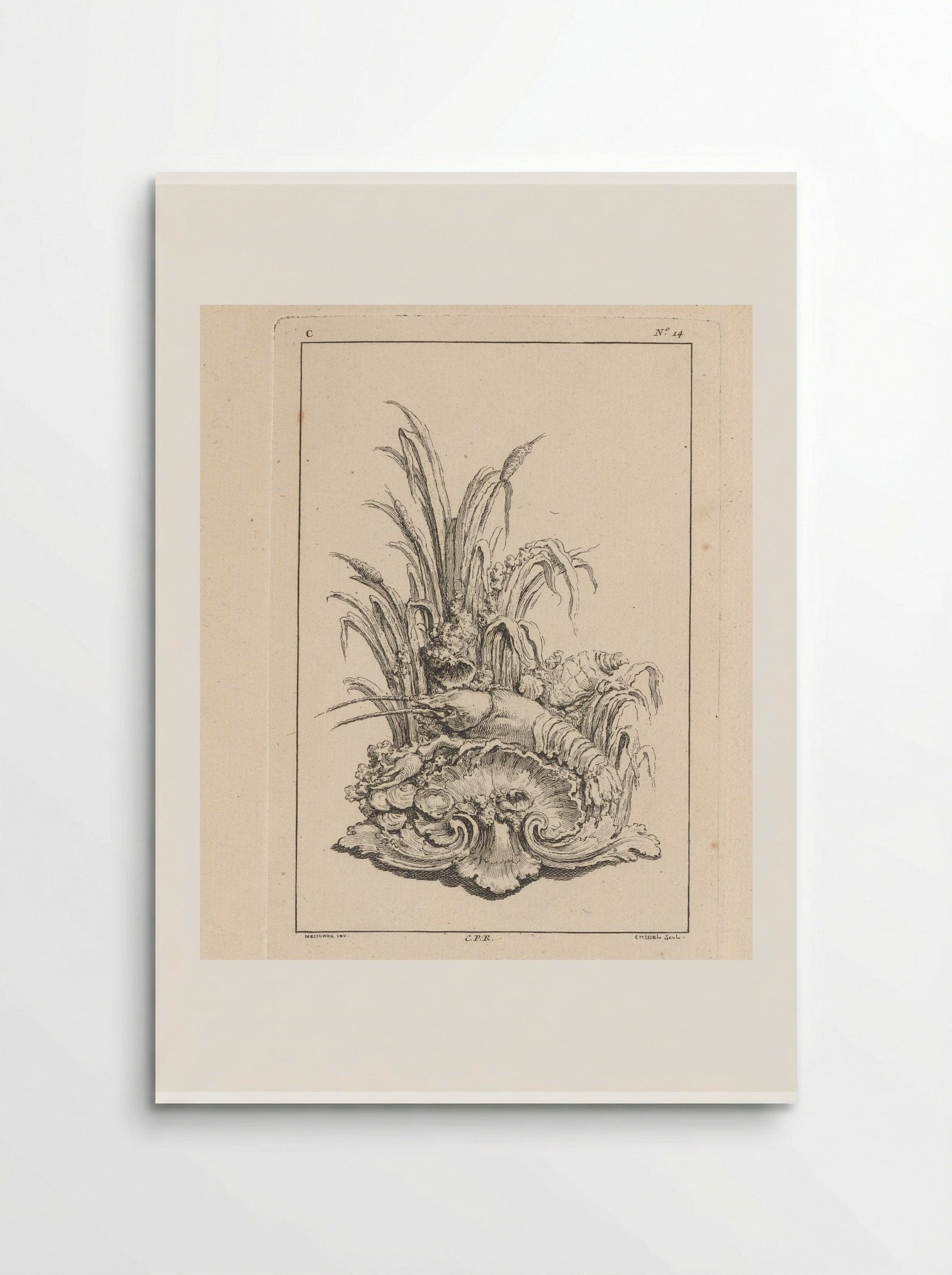 Ornament with Shell, Crayfish and Oysters - Gabriel Huquier - Poster