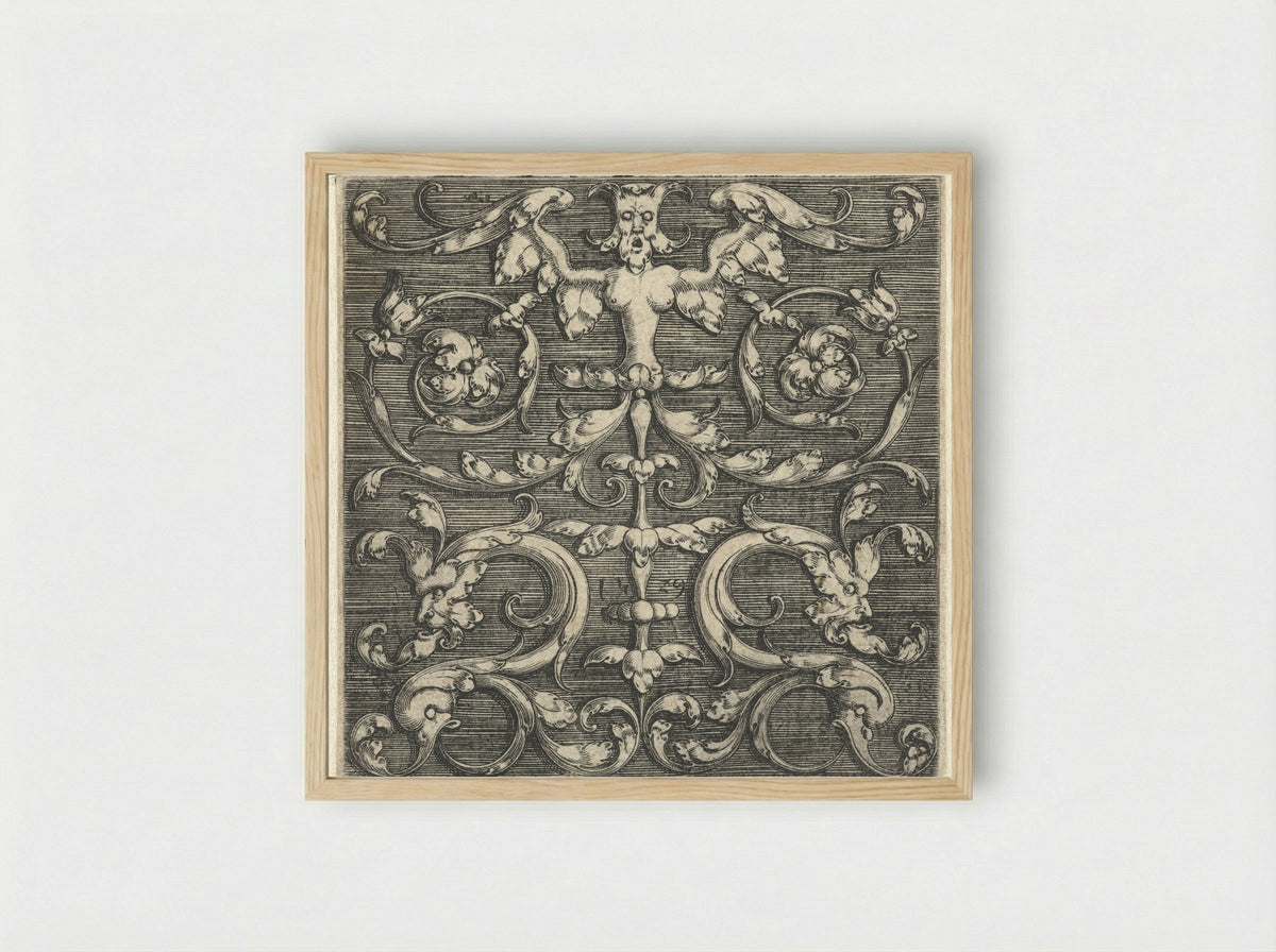 Ornament with Symmetrical Winged Figure - Monogrammist IG - Framed Print Wood