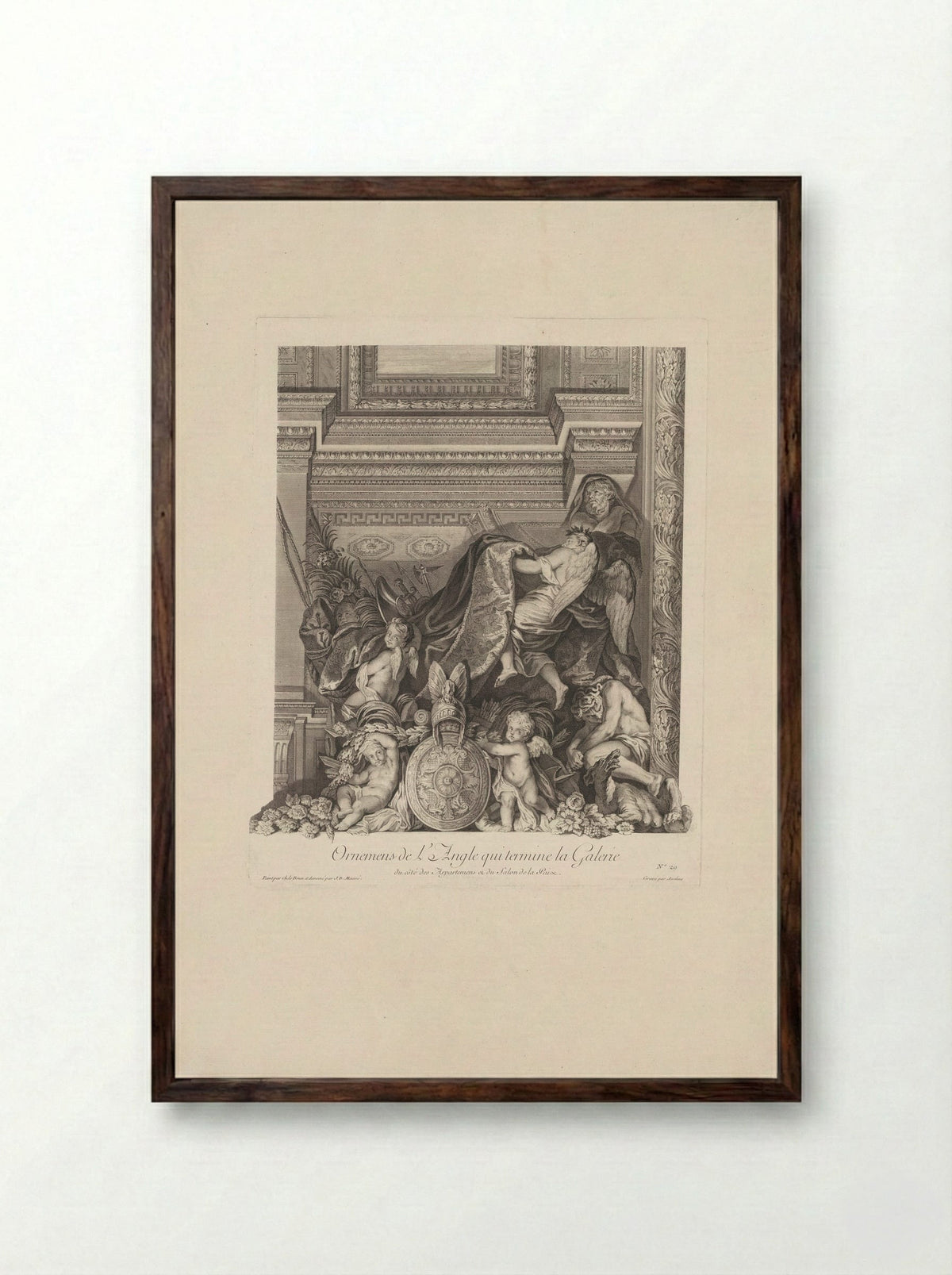 Ornemens de l'Angle qui termine la Galerie - Johann Georg Wille - Framed Print Dark Wood