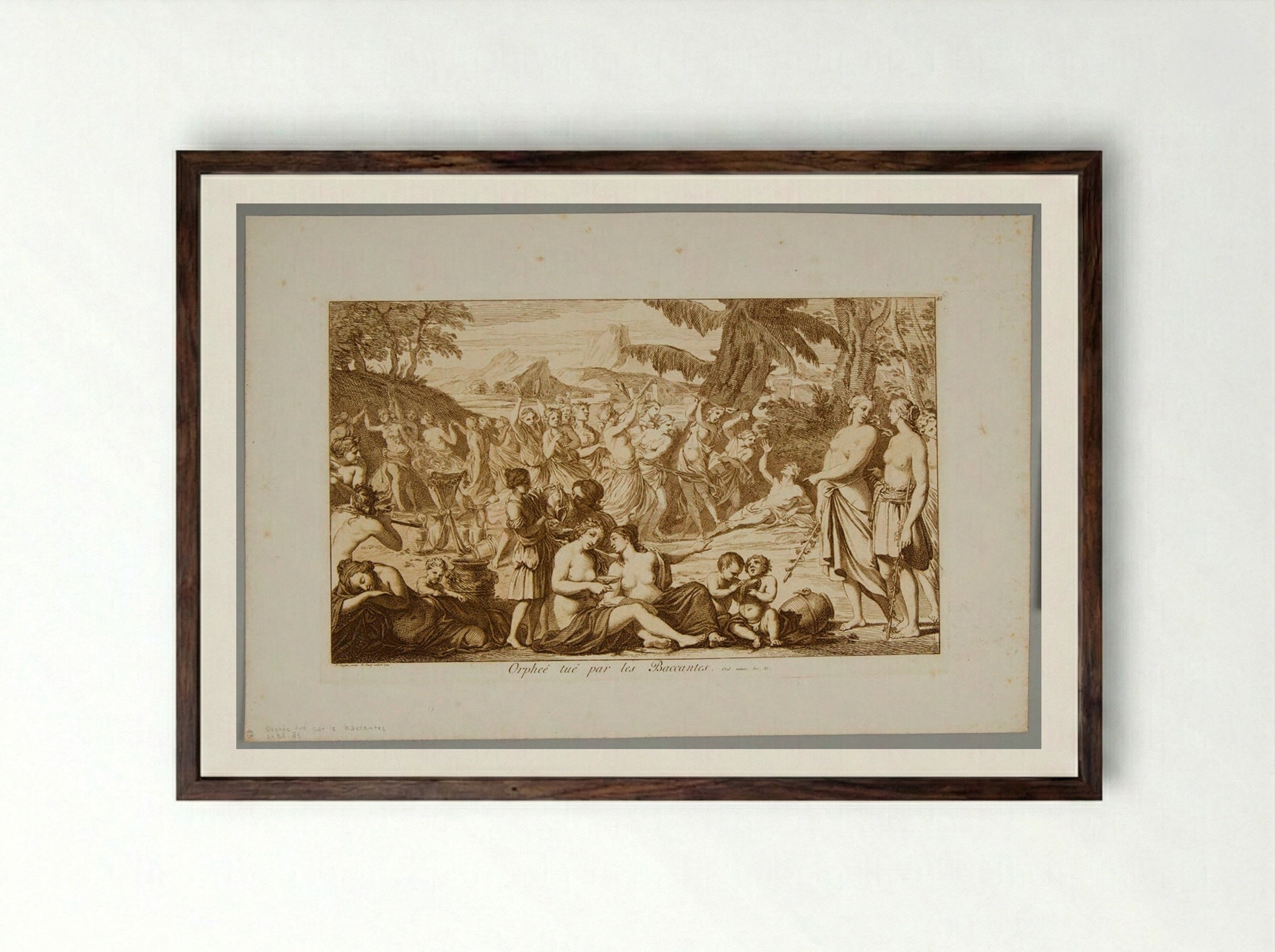 Orpheus Killed by the Bacchantes - Bernard Picart - Framed Print Dark Wood