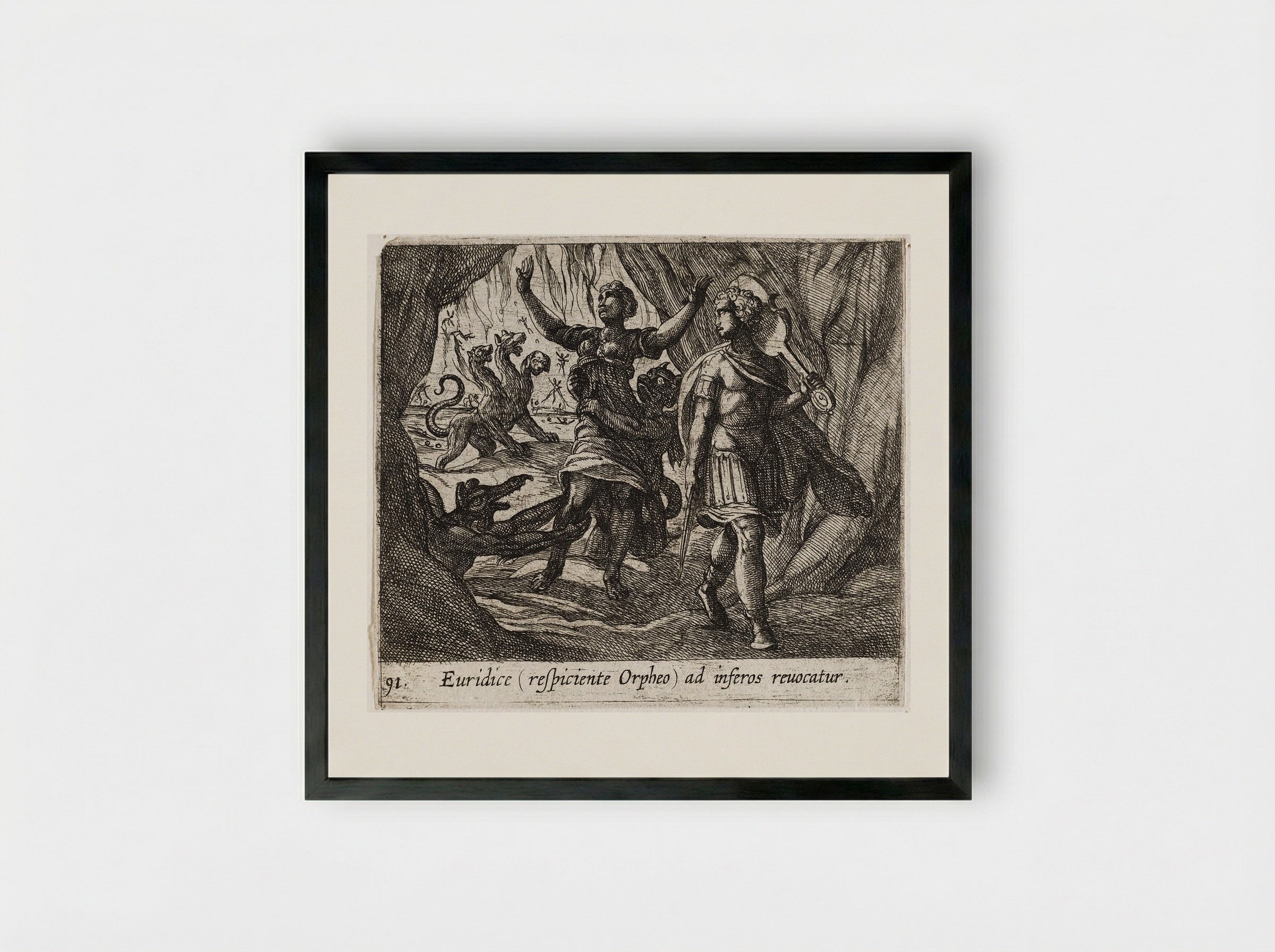 Orpheus Looking Back at Eurydice - Antonio Tempesta - Framed Print Black