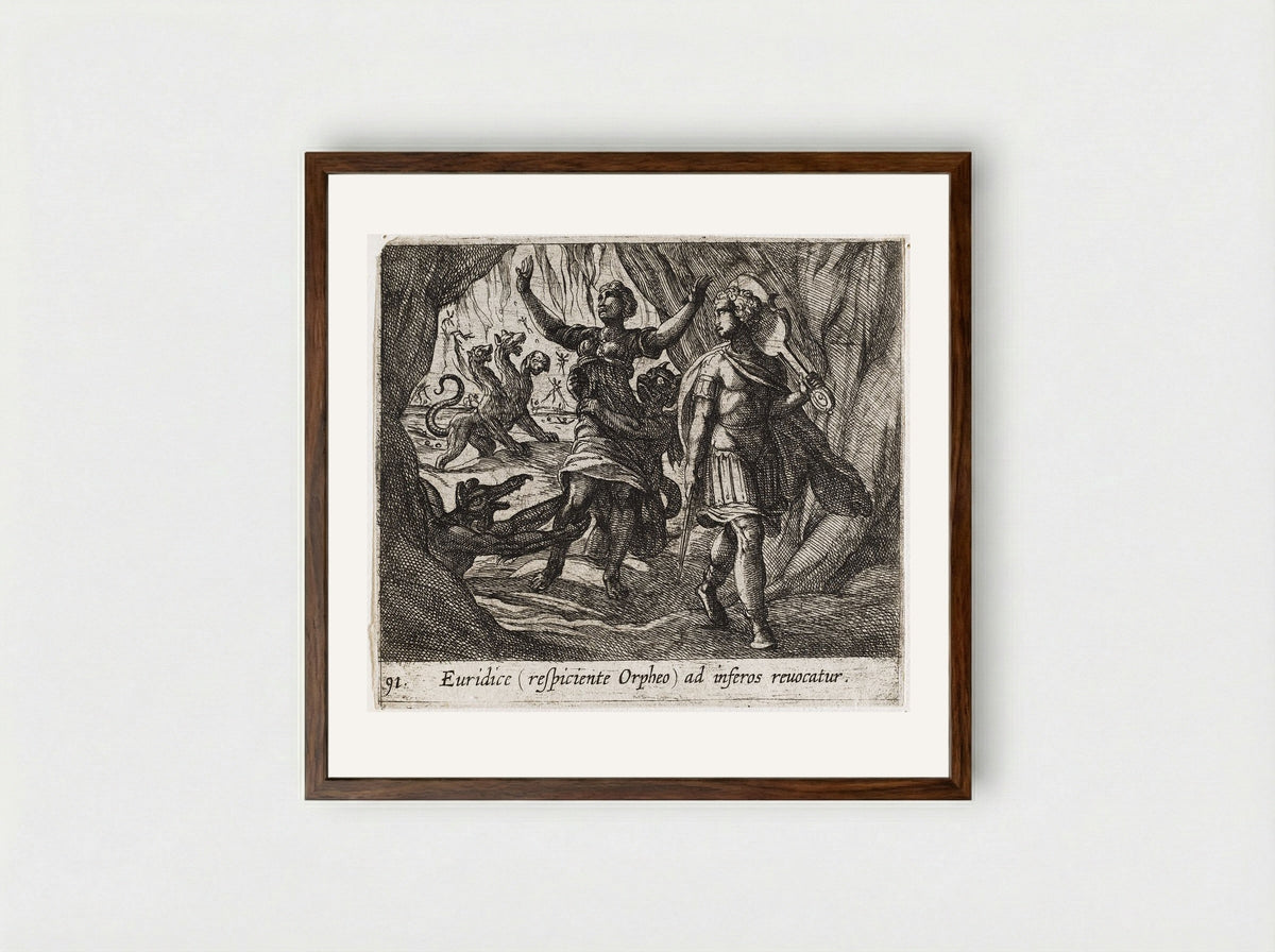 Orpheus Looking Back at Eurydice - Antonio Tempesta - Framed Print Dark Wood