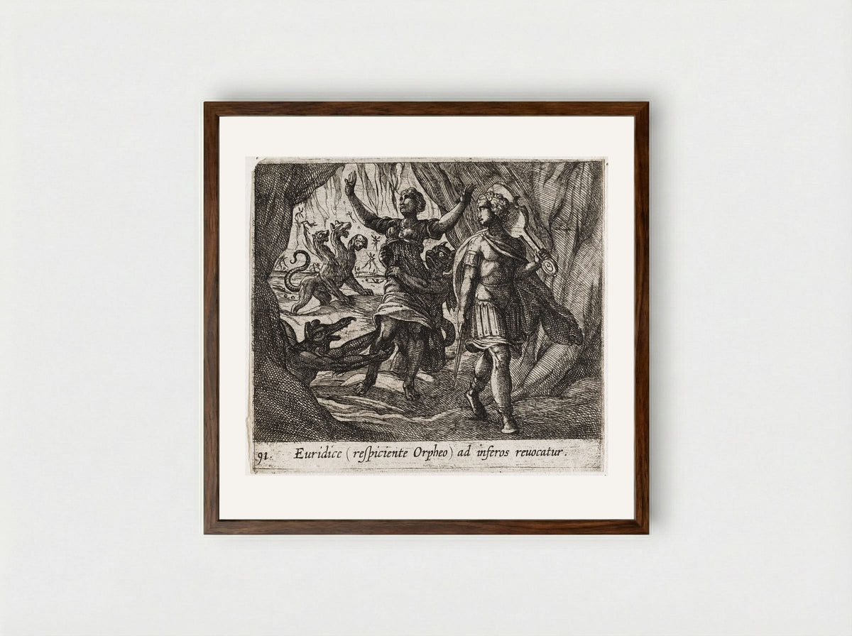 Orpheus Looking Back at Eurydice - Antonio Tempesta - Framed Print Dark Wood