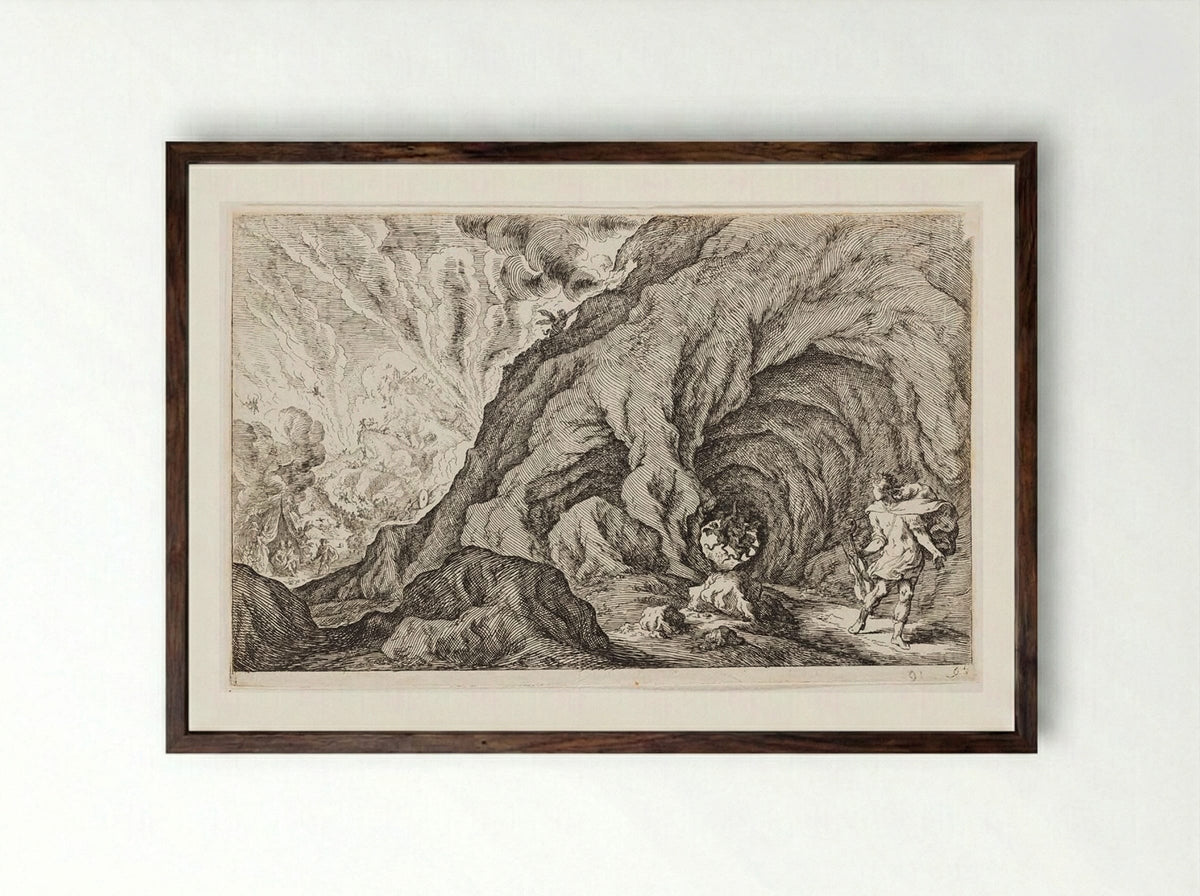 Orpheus Looks Back and Loses Eurydice to Hades - Johann Wilhelm Baur - Framed Print Dark Wood