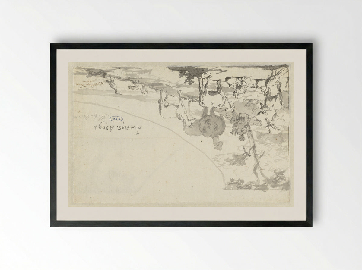 Orpheus Playing Music Among the Animals - Hendrick ten Oever - Framed Print Black
