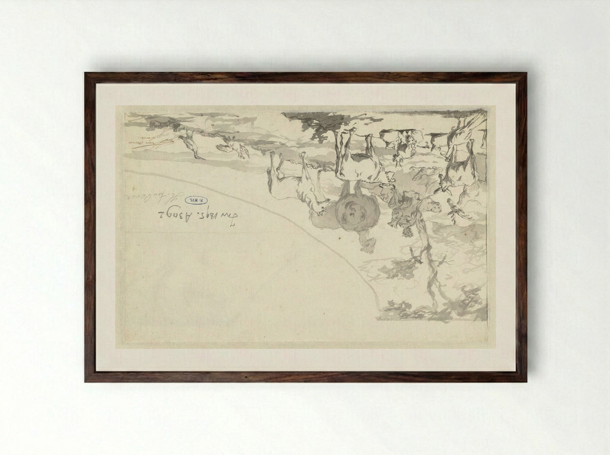 Orpheus Playing Music Among the Animals - Hendrick ten Oever - Framed Print Dark Wood