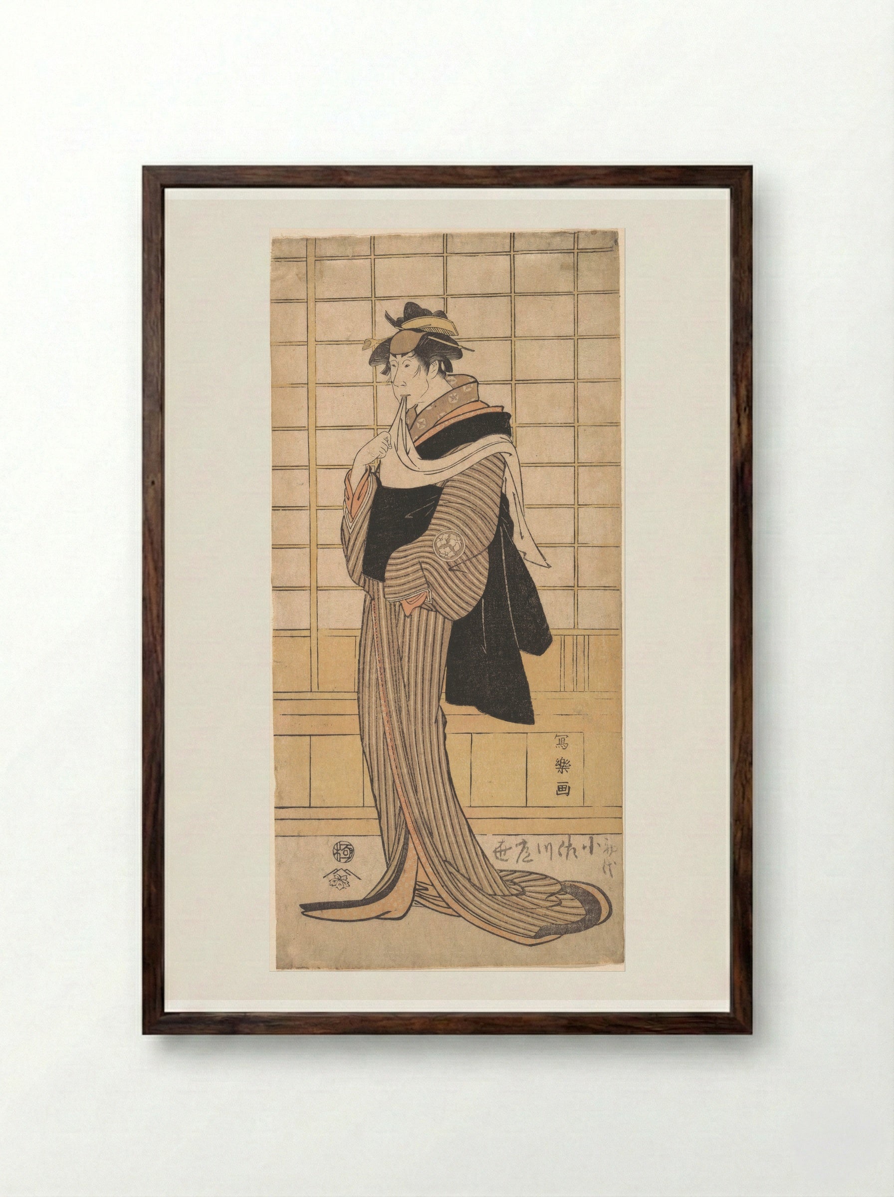 Osagawa Tsuneyo II as the hairdresser O-Roku - Tōshūsai Sharaku - Framed Print Dark Wood