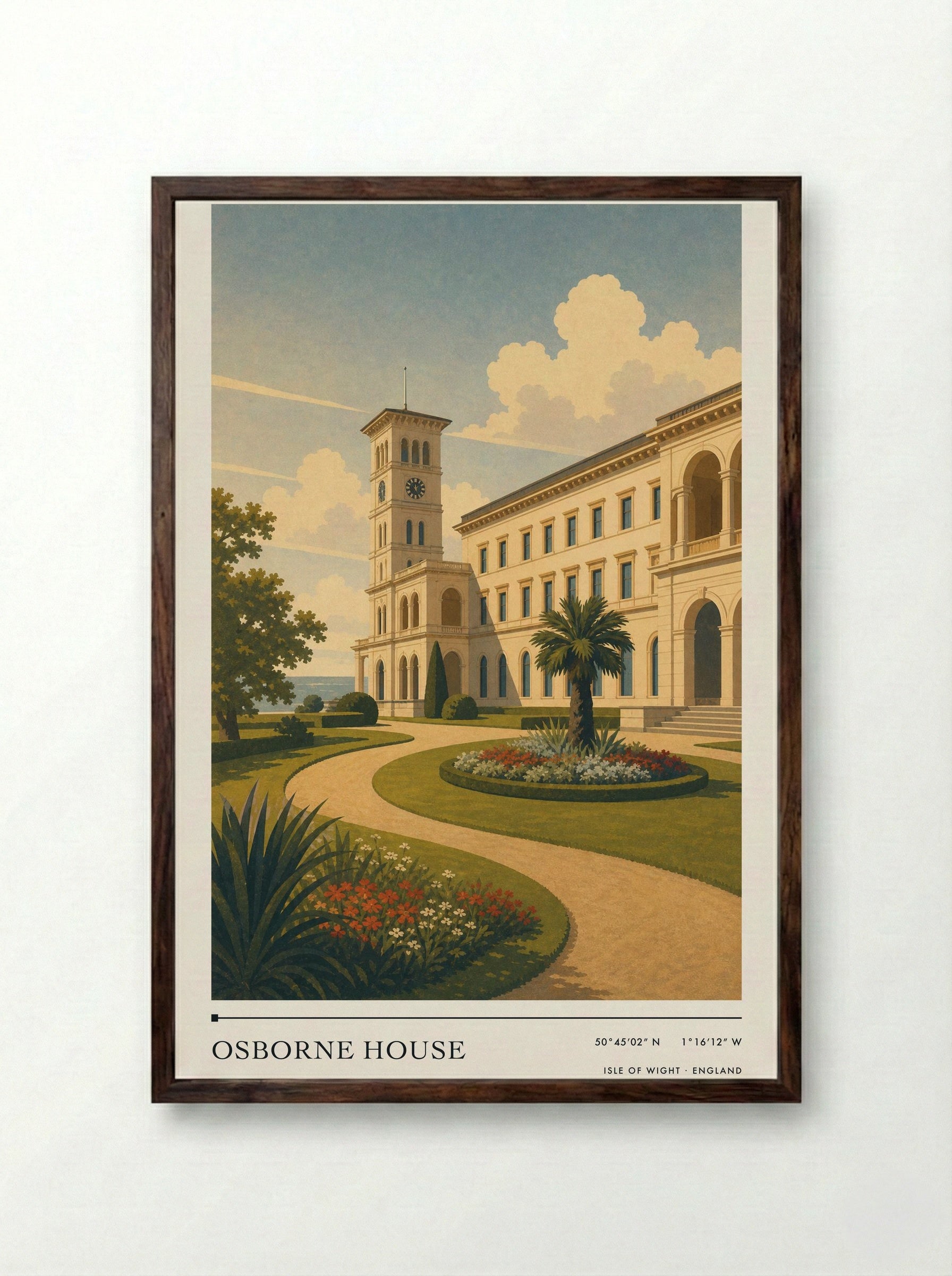 Osborne House Isle of Wight England Travel Poster - Framed Print Dark Wood