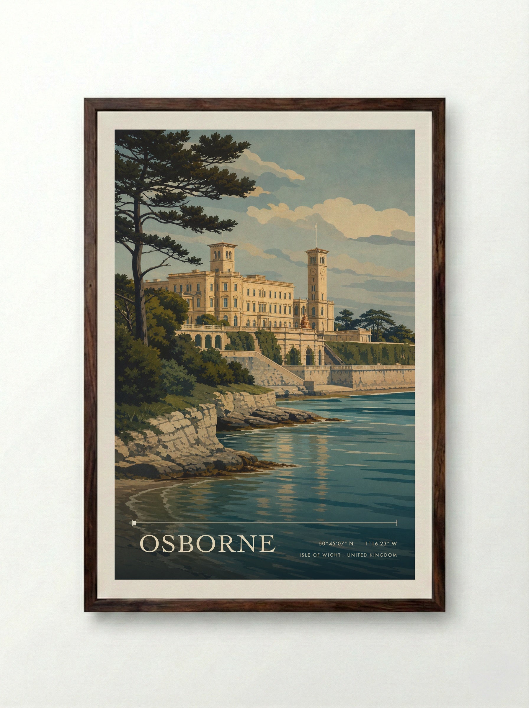 Osborne Isle of Wight United Kingdom Travel Poster - Framed Print Dark Wood