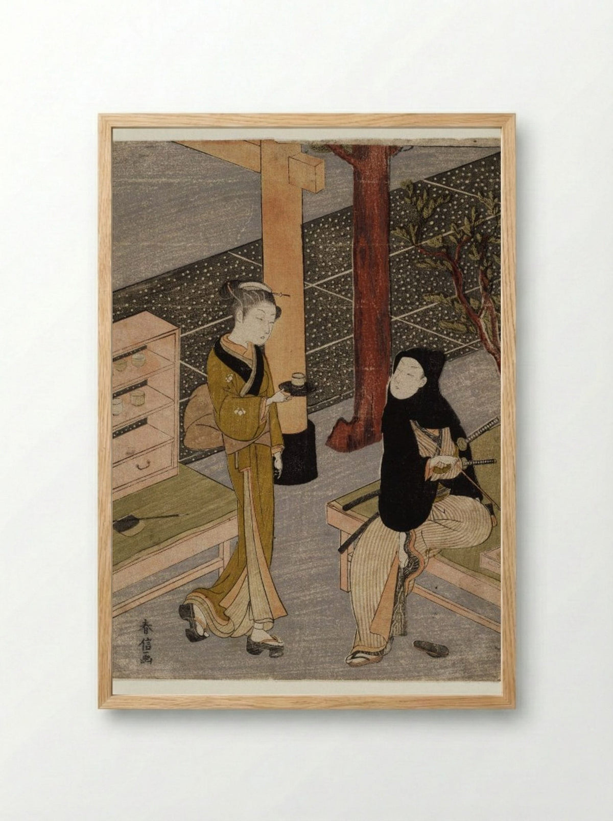 Osen Waiting on a Young Samurai - Suzuki Harunobu - Framed Print Wood