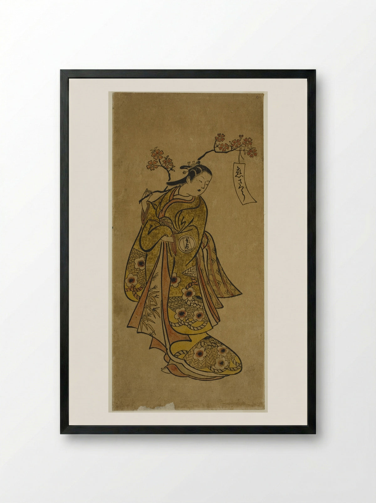 Oshichi Carrying a Blossoming Cherry Branch - Okumura Toshinobu - Framed Print Black