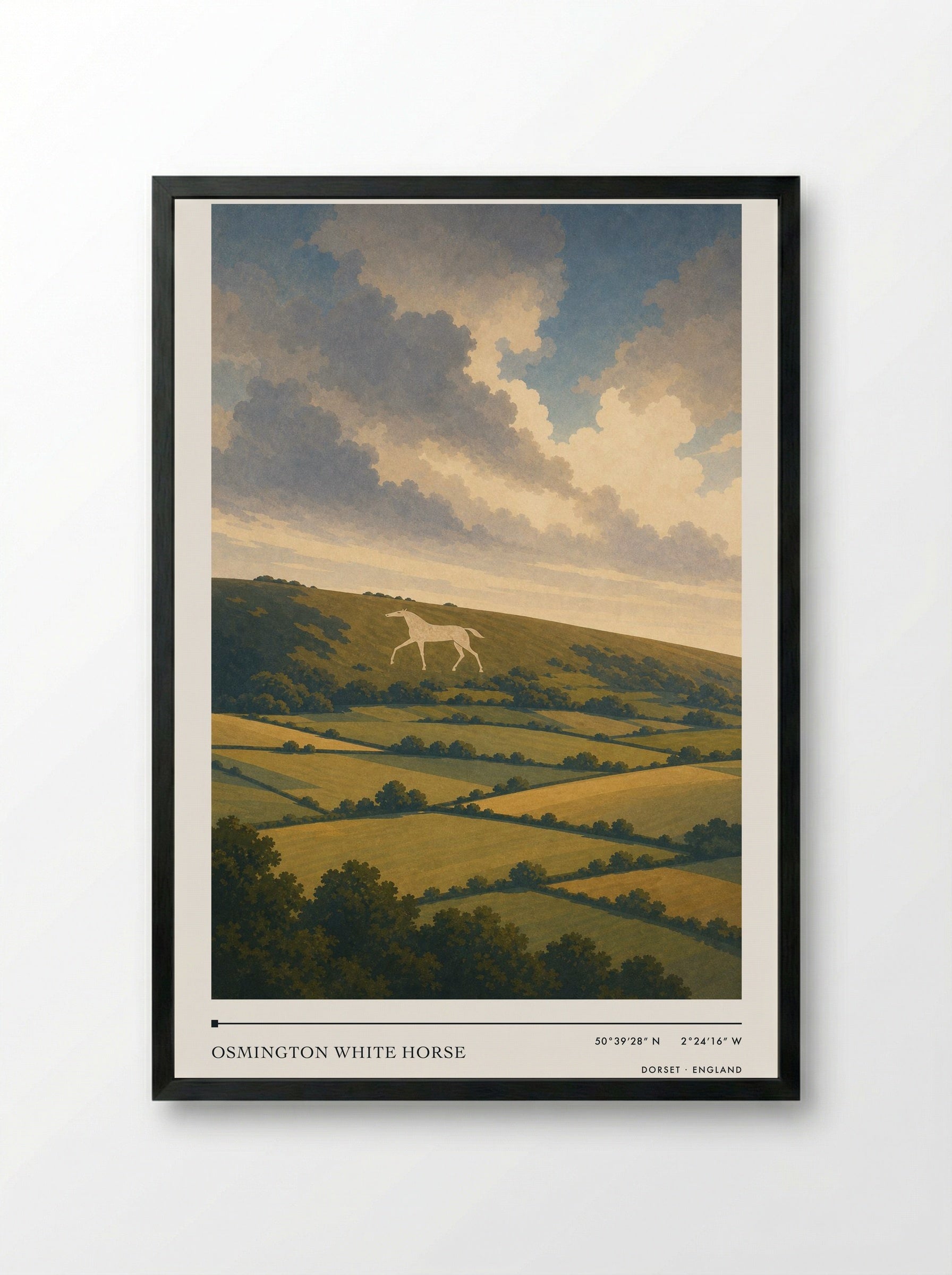 Osmington White Horse Dorset England Travel Poster - Framed Print Black