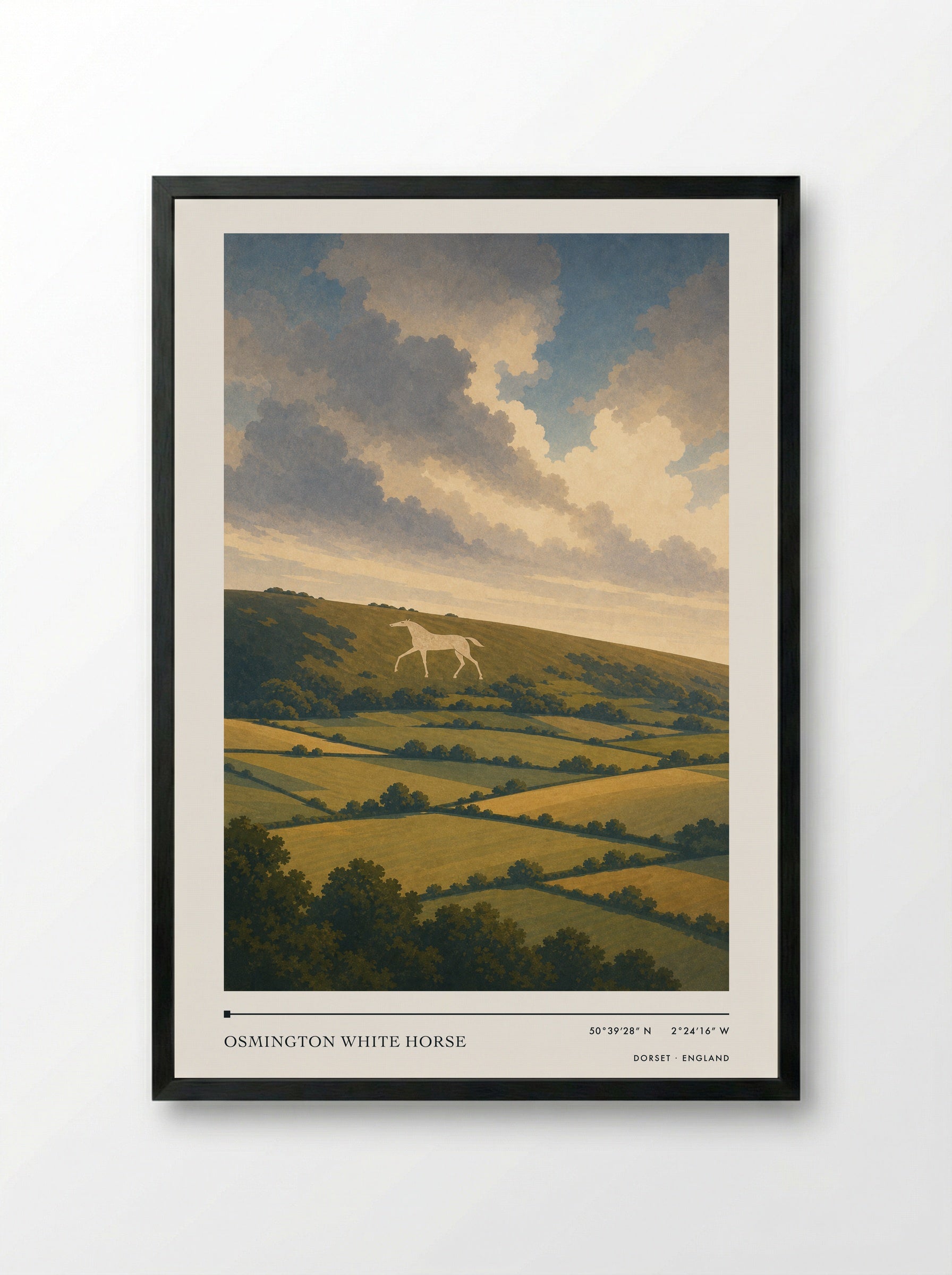 Osmington White Horse Dorset England Travel Poster - Framed Print Black
