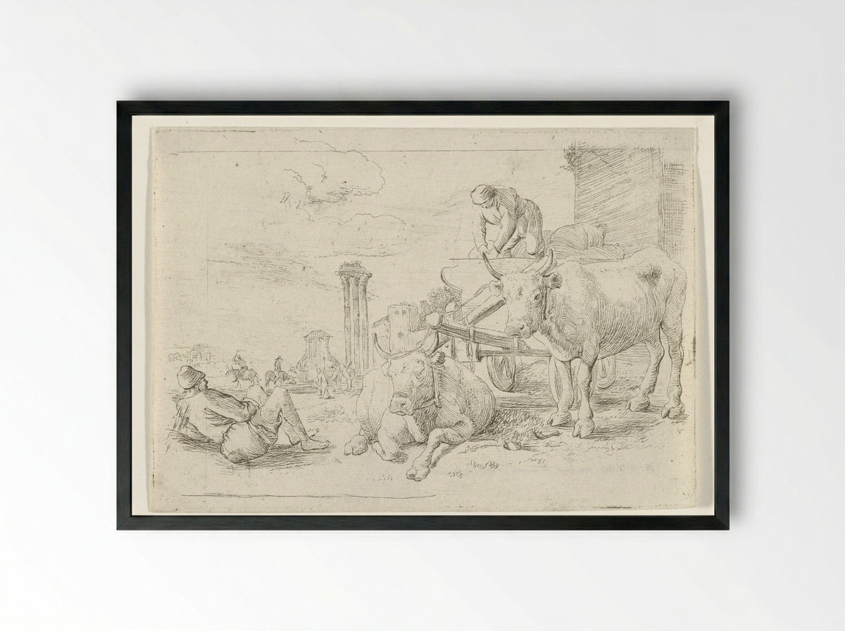 Ossenkar (Ox Cart) - Jan van Ossenbeeck - Framed Print Black