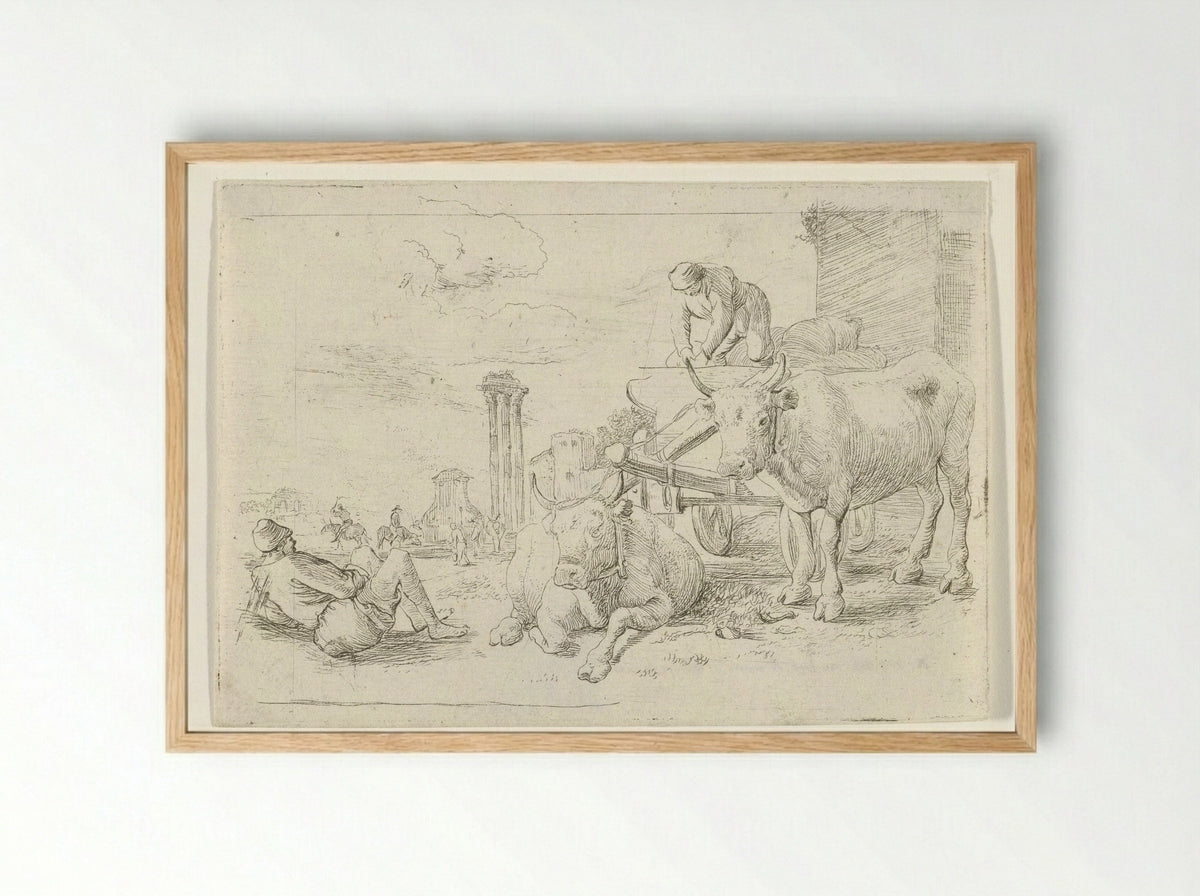 Ossenkar (Ox Cart) - Jan van Ossenbeeck - Framed Print Wood