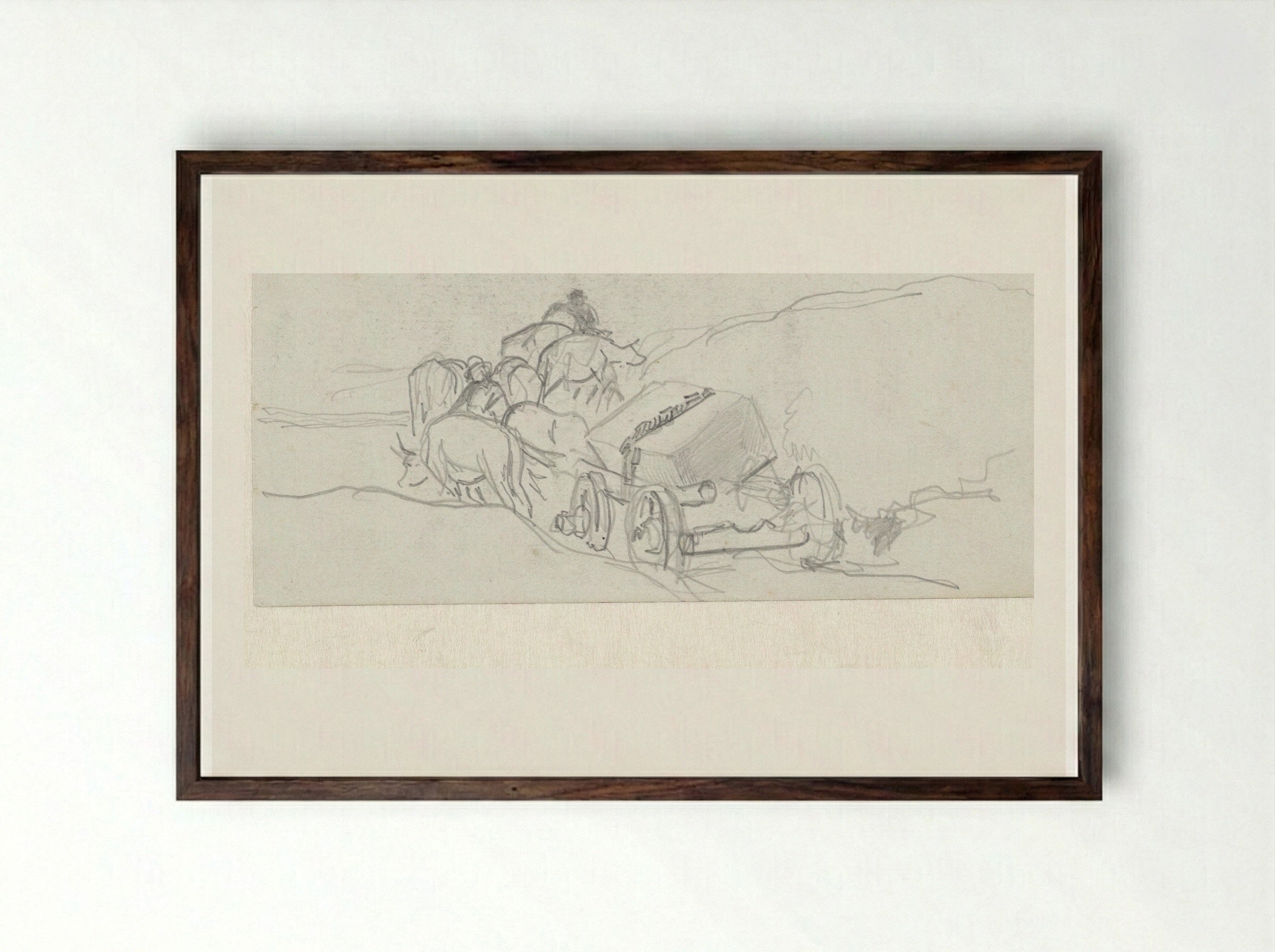 Ossenwagen met een blok steen erop - Johan Daniël Koelman - Framed Print Dark Wood