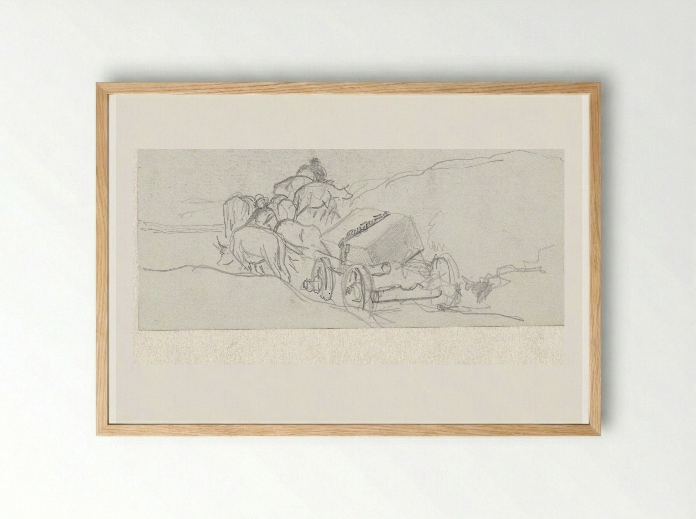 Ossenwagen met een blok steen erop - Johan Daniël Koelman - Framed Print Wood